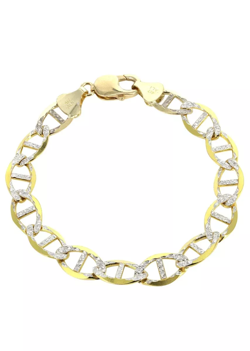 Solid Mens Diamond Cut Mariner Bracelet 10K/14K Yellow Gold