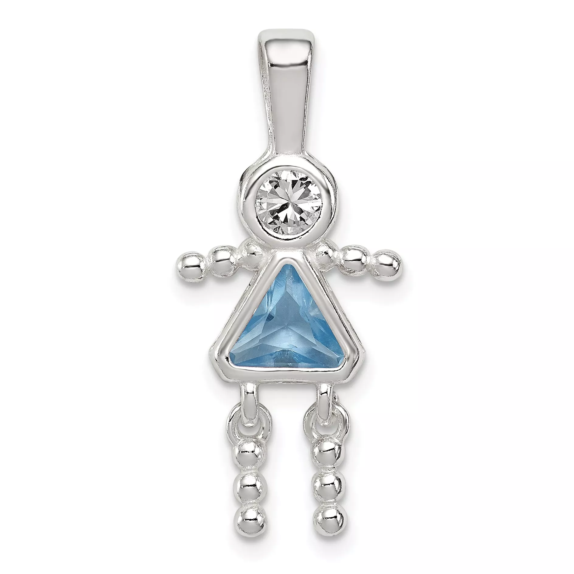 Sophia Jewelers Sterling Silver March Birthstone Girl Pendant with Rhodium Finish