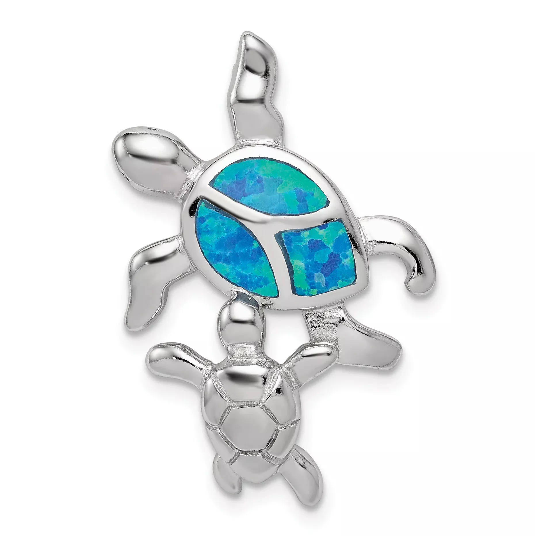 Sophia Jewelers Sterling Silver Opal Turtle Pendant with Rhodium Finish