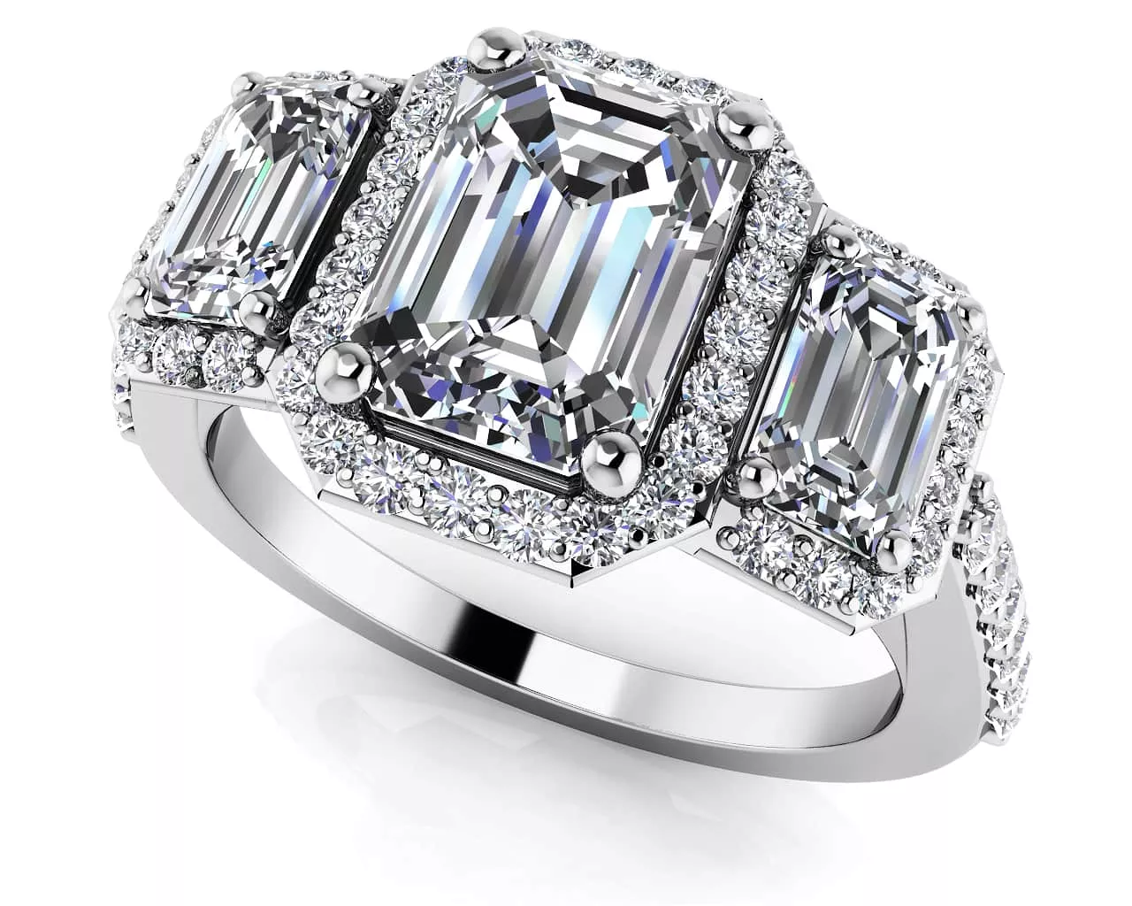 Sparkling Three Stone Emerald Cut Engagement Ring 1.9 Carat Total Weight(Lab-Created)