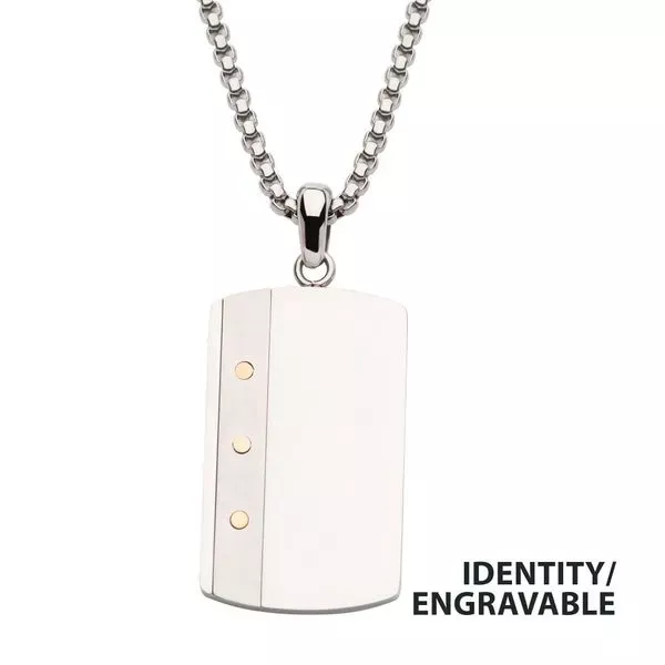 Stainless Steel Riveted Double Finish Dog Tag Pendant with Box Chain