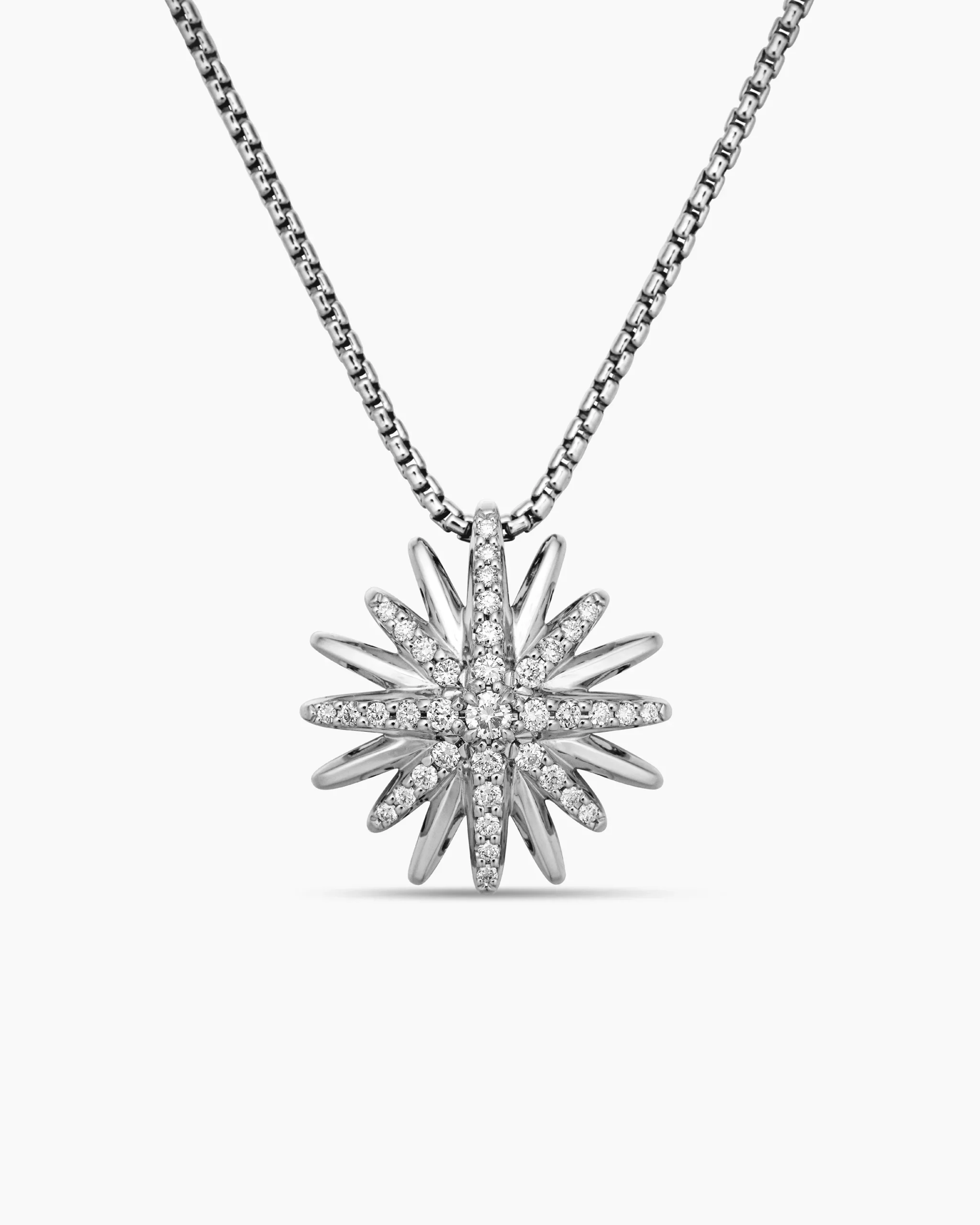 Starburst Pendant Necklace Sterling Silver with Diamonds, 19mm