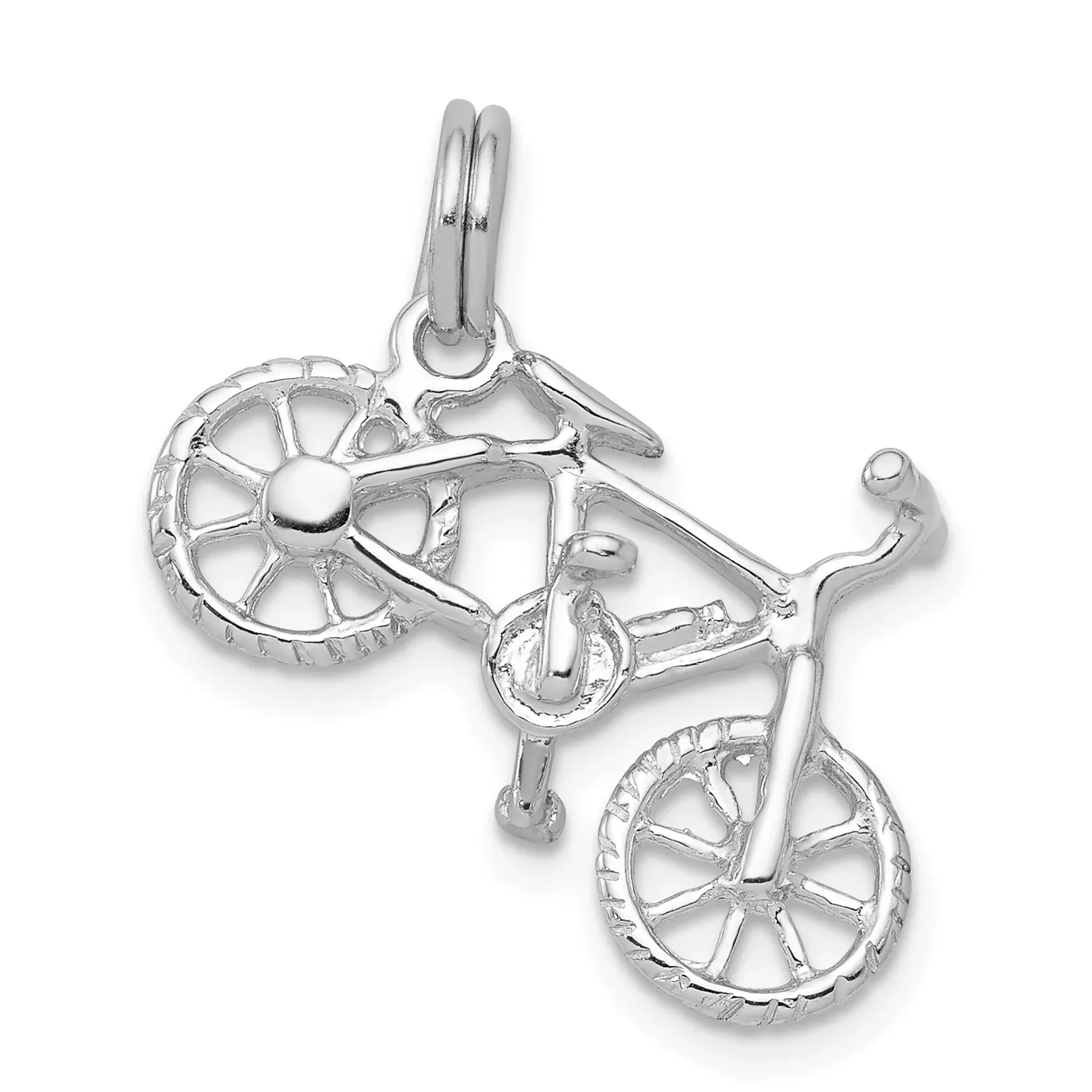 Sterling Silver 3D Bicycle Charm with Rhodium-Polished Finish for Men