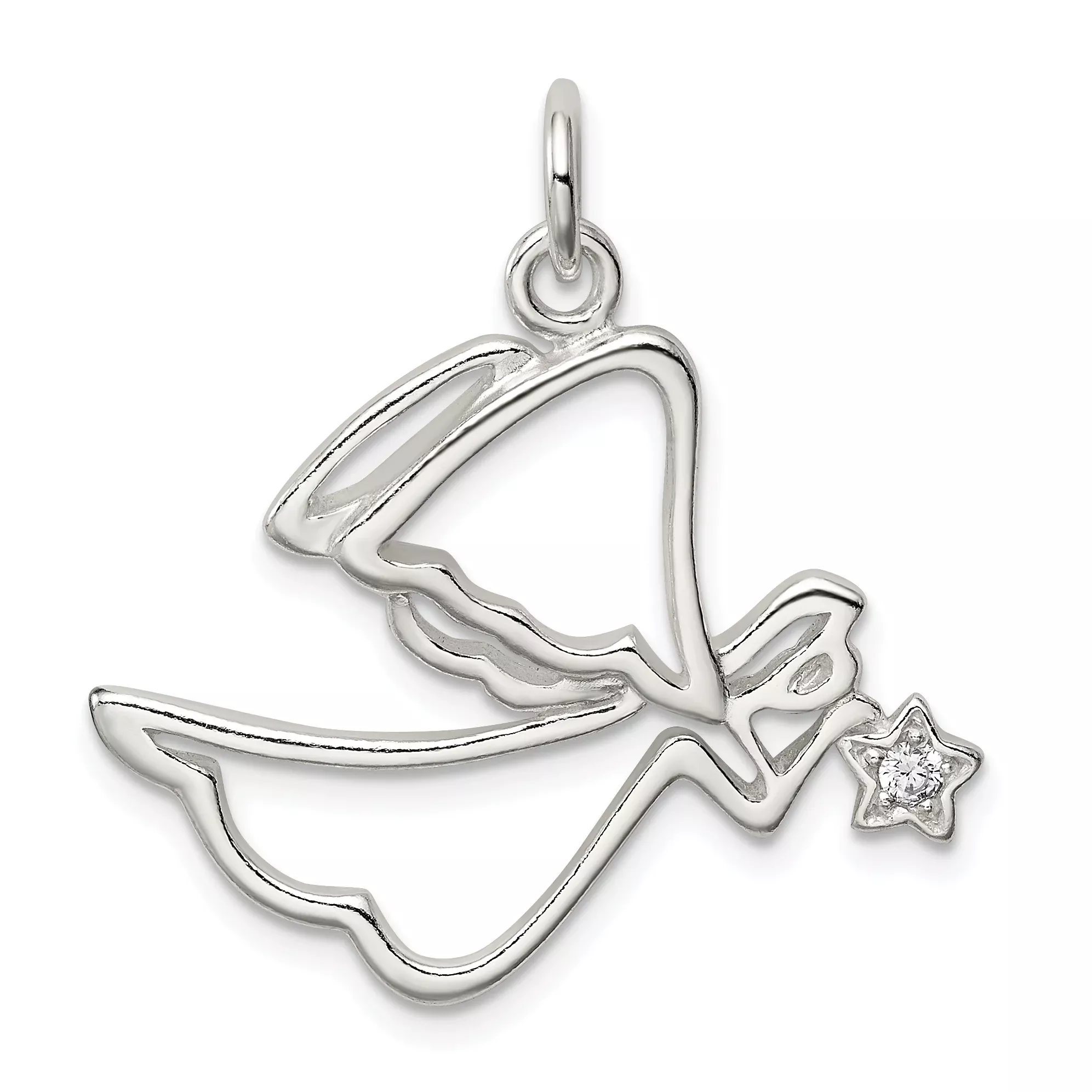 Sterling Silver 925 Angel Pendant with Clear CZ Elegance