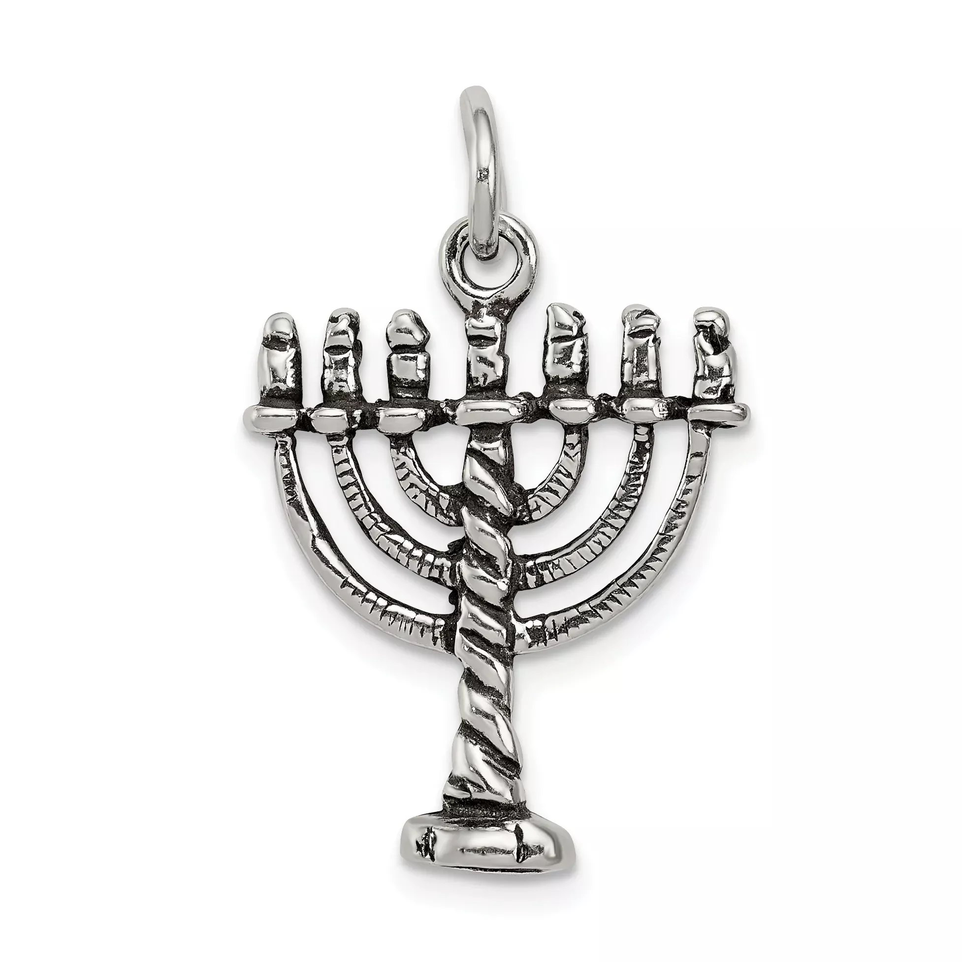 Sterling Silver 925 Antiqued Menorah Charm Classic Vintage-Inspired Design