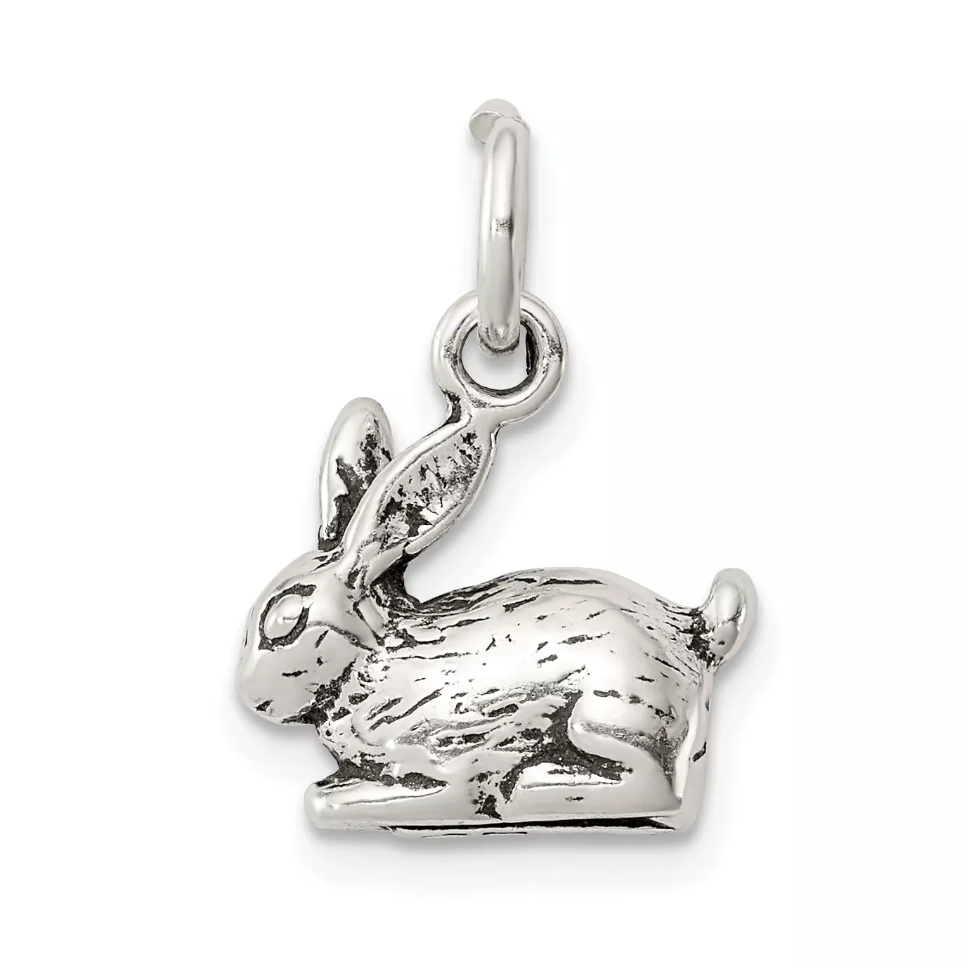 Sterling Silver 925 Antiqued Rabbit Charm with 3D Vintage Design