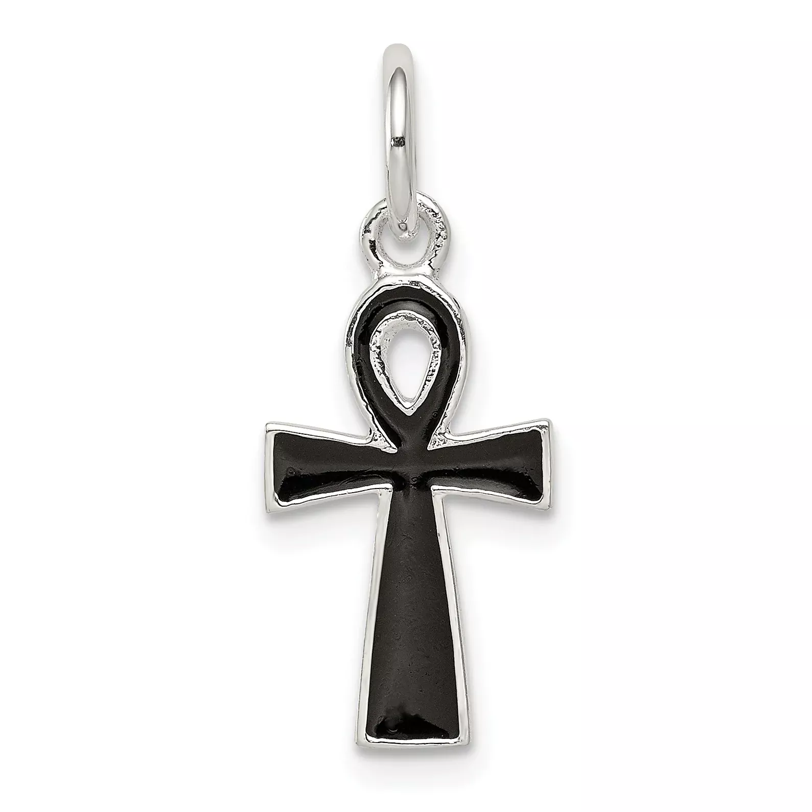 Sterling Silver 925 Black Enamel Cross Pendant with Solid Cast Design