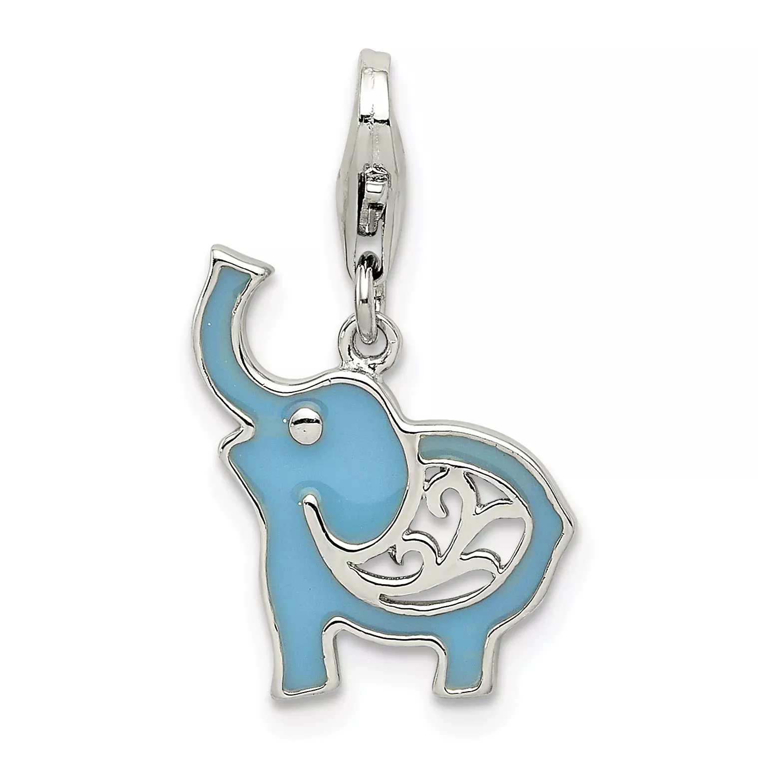 Sterling Silver 925 Blue Elephant Charm with Rhodium Polished Finish