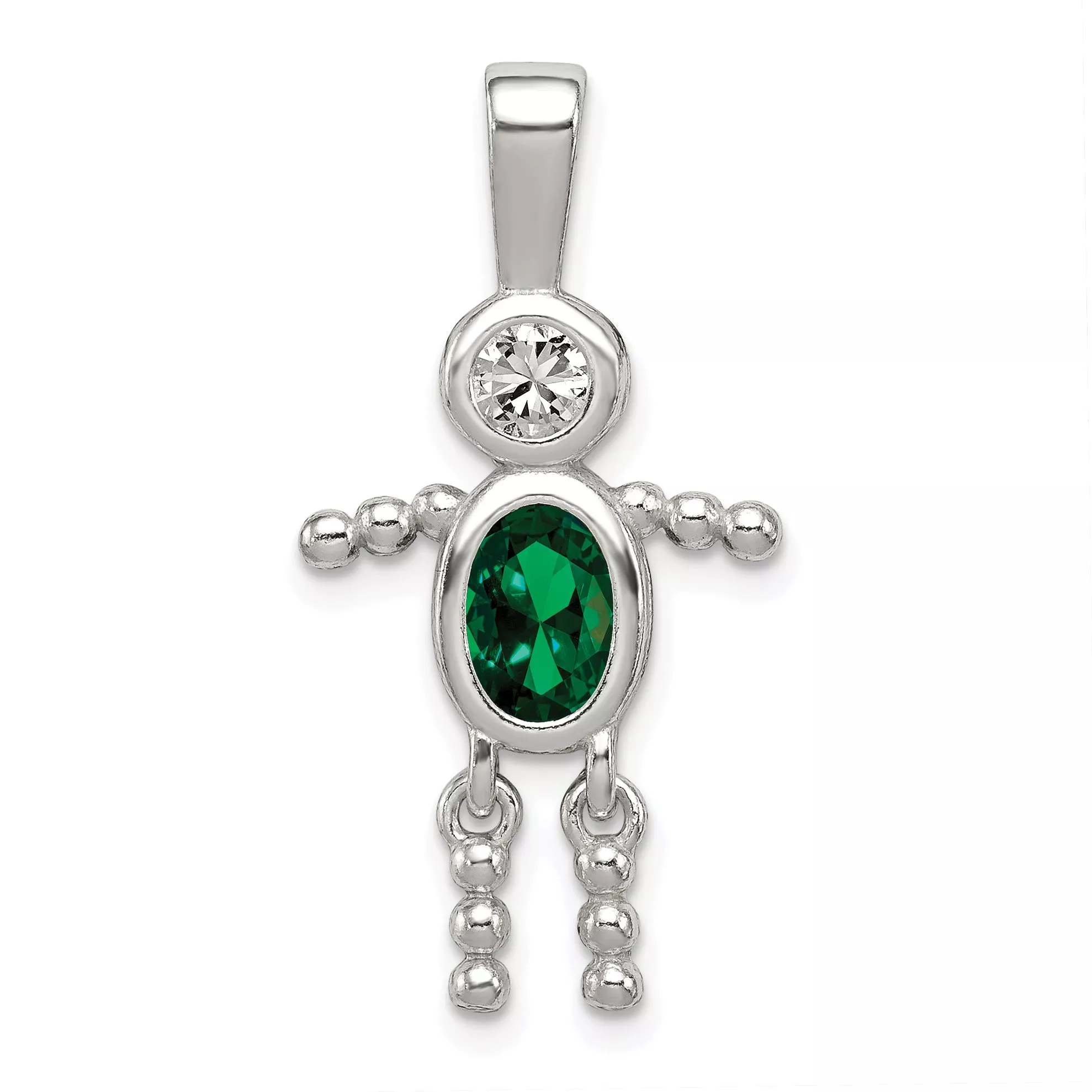Sterling Silver 925 Boy Pendant with Green May Birthstone