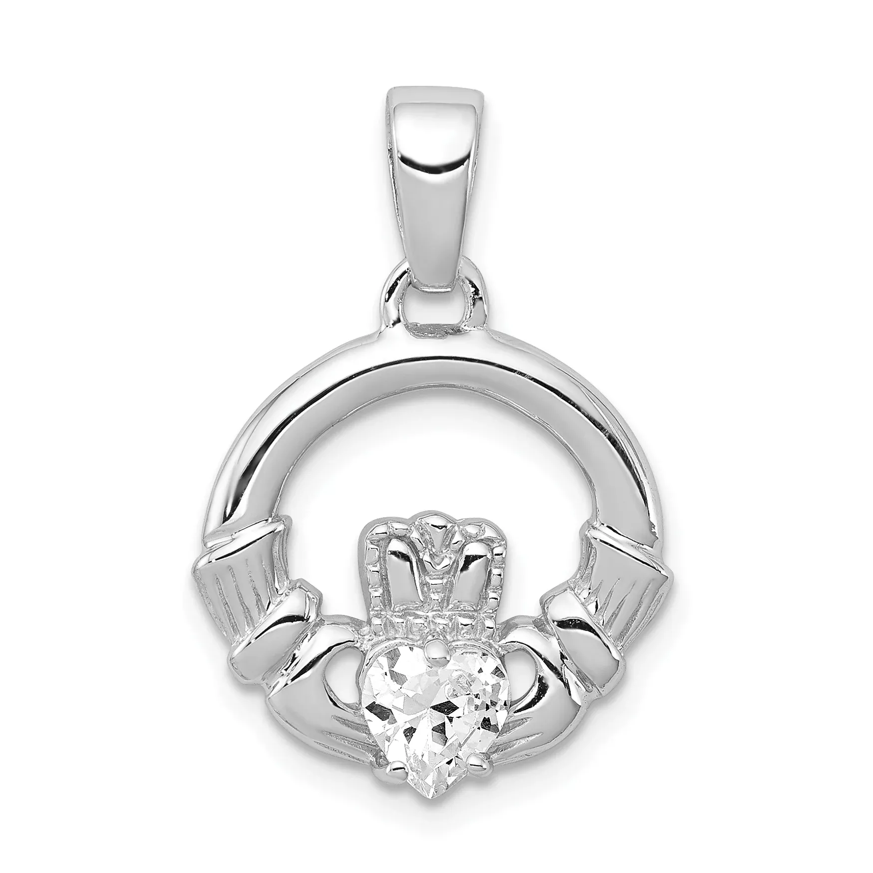 Sterling Silver 925 Claddagh Pendant with Clear CZ Elegance by Sophia