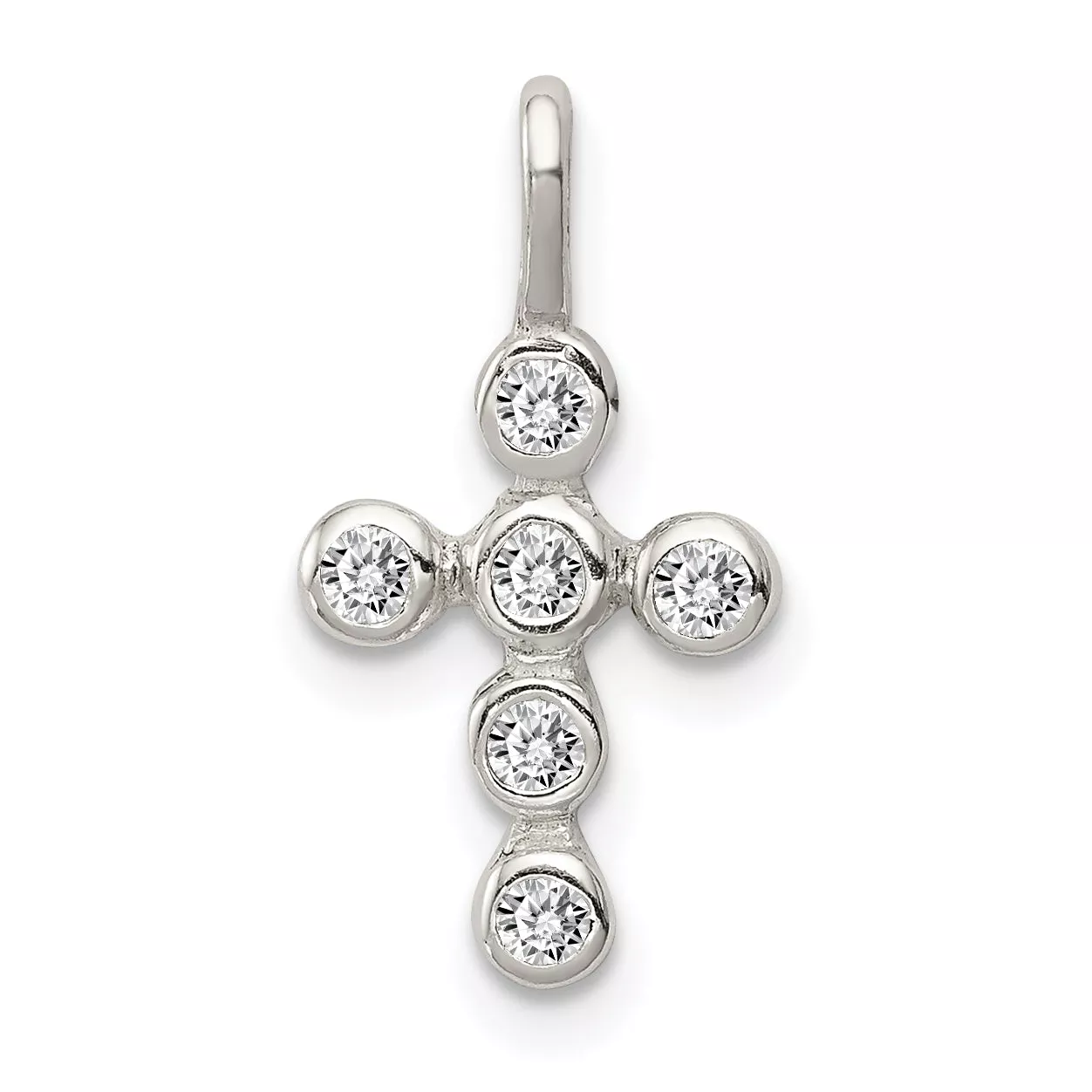 Sterling Silver 925 Cross Pendant with Clear CZ Polished Finish Elegant Design
