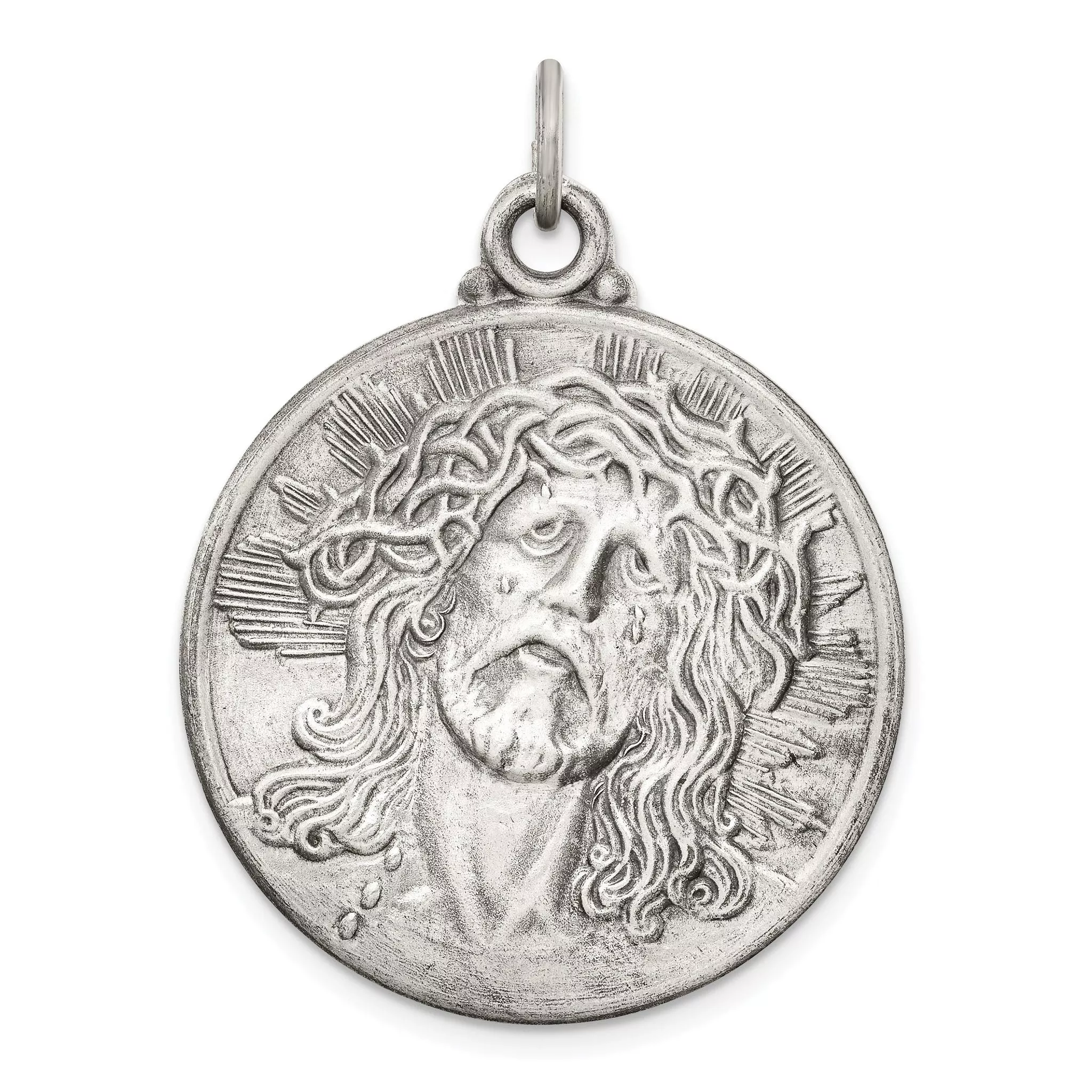 Sterling Silver 925 Ecce Homo Medal with Antiqued Finish Solid Pendant