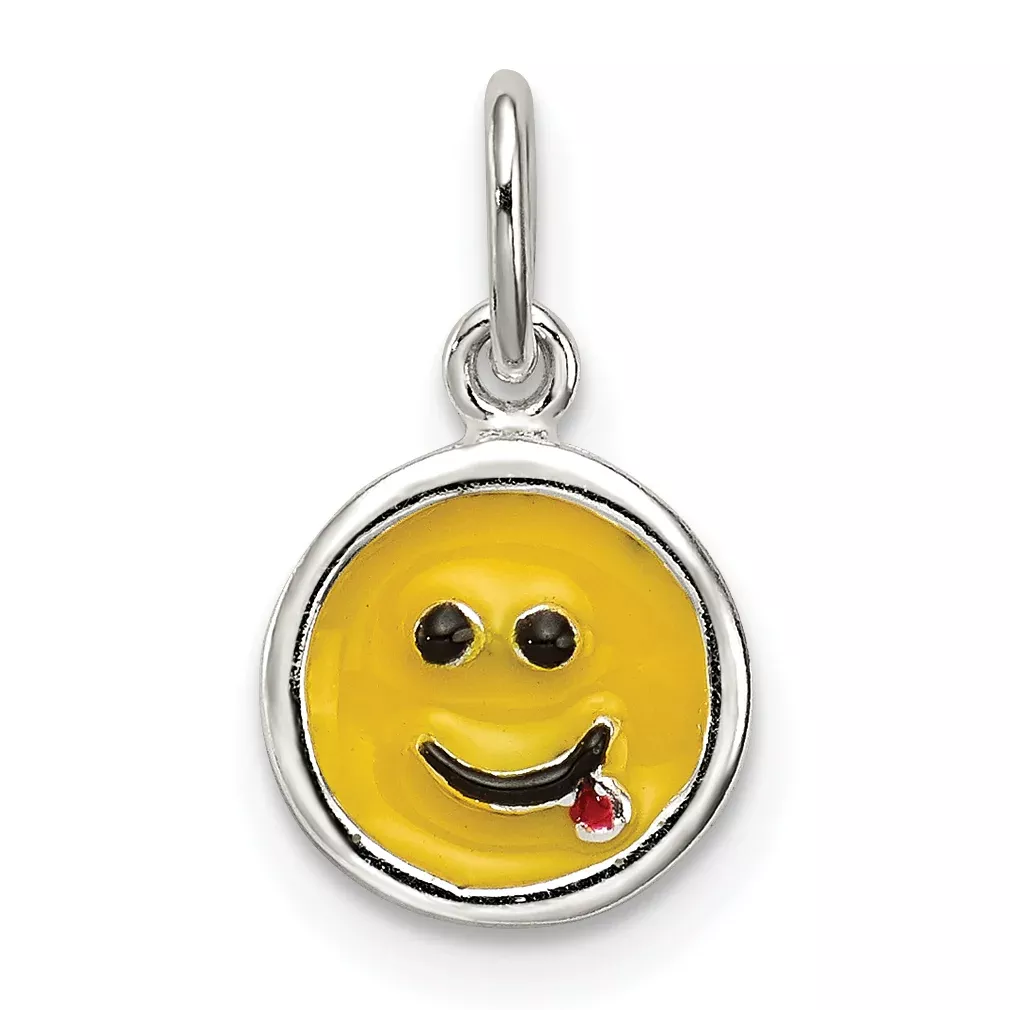 Sterling Silver 925 Enameled Emotion Face Charm with Polished Finish