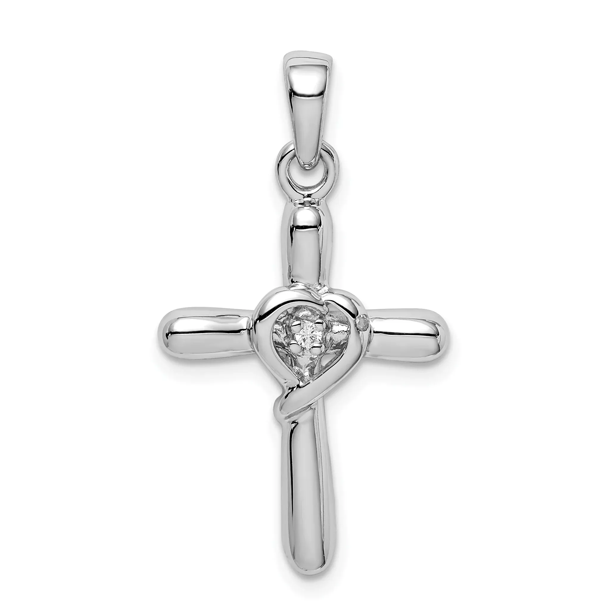 Sterling Silver 925 Heart Cross Pendant with Clear CZ Elegance