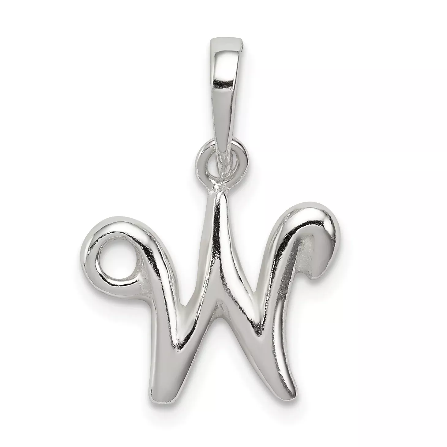 Sterling Silver 925 Initial W Pendant with Anti-Tarnish Finish