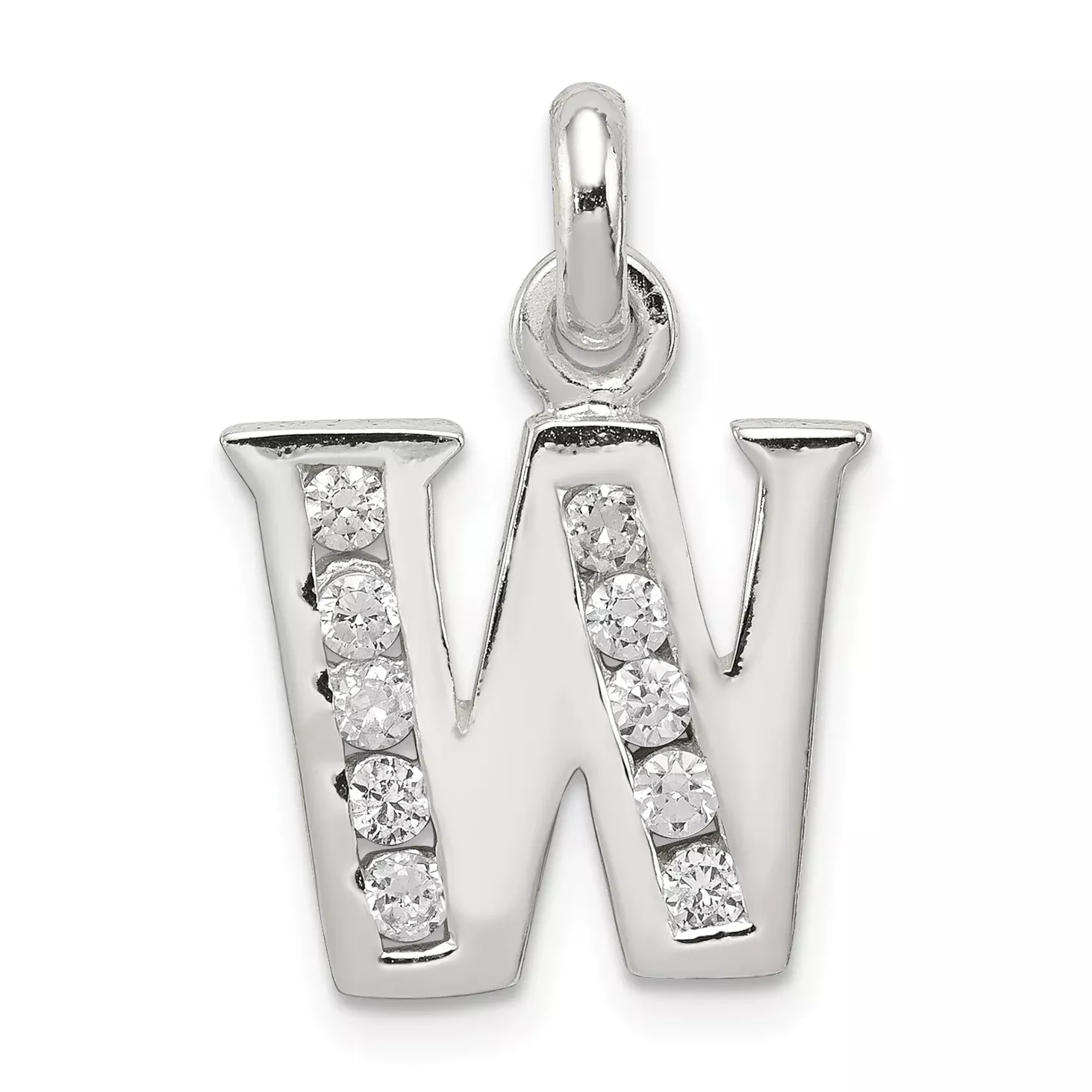 Sterling Silver 925 Initial W Pendant with Clear CZ Elegance
