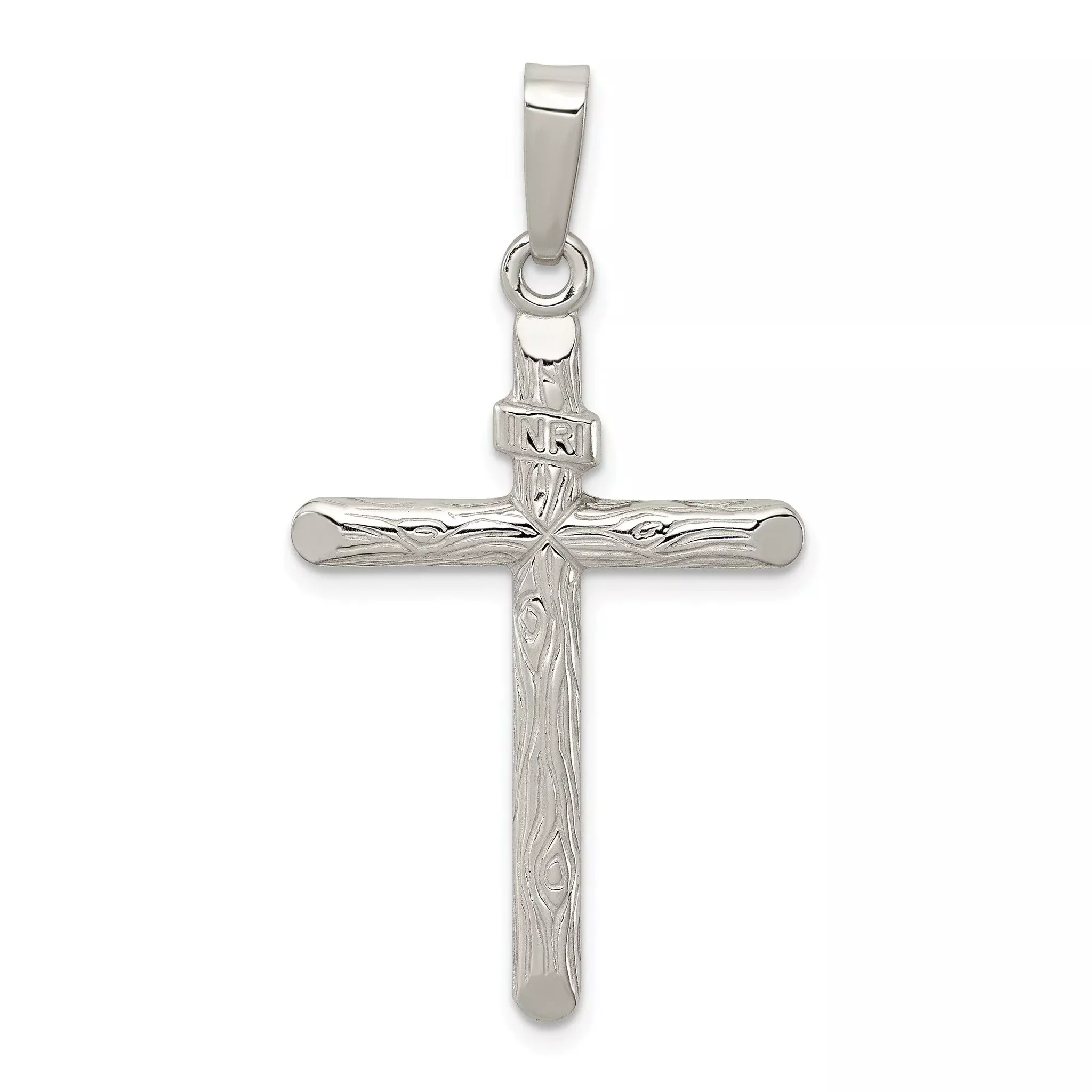 Sterling Silver 925 INRI Cross Pendant with Polished Textured Finish