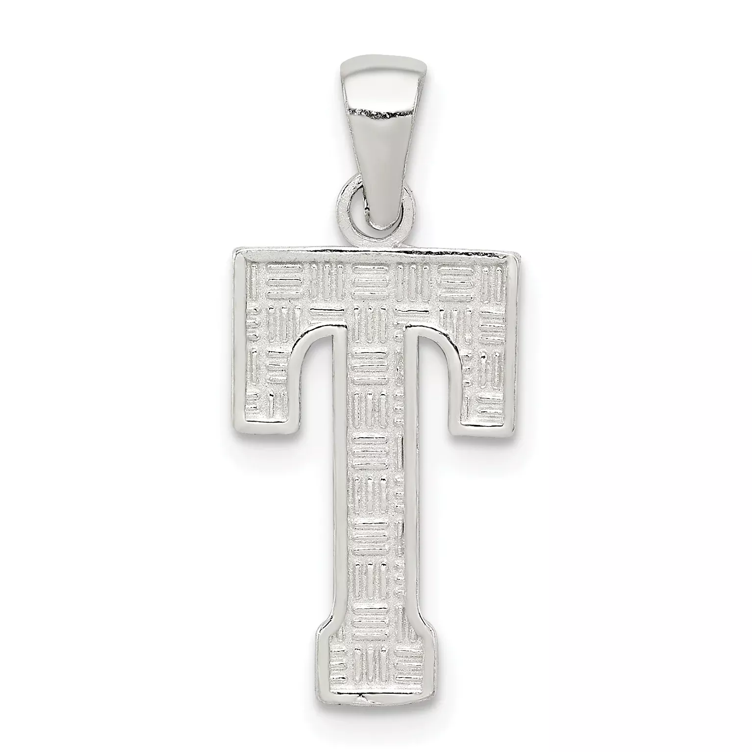 Sterling Silver 925 Letter T Pendant Rhodium-Plated Classic Solid Design