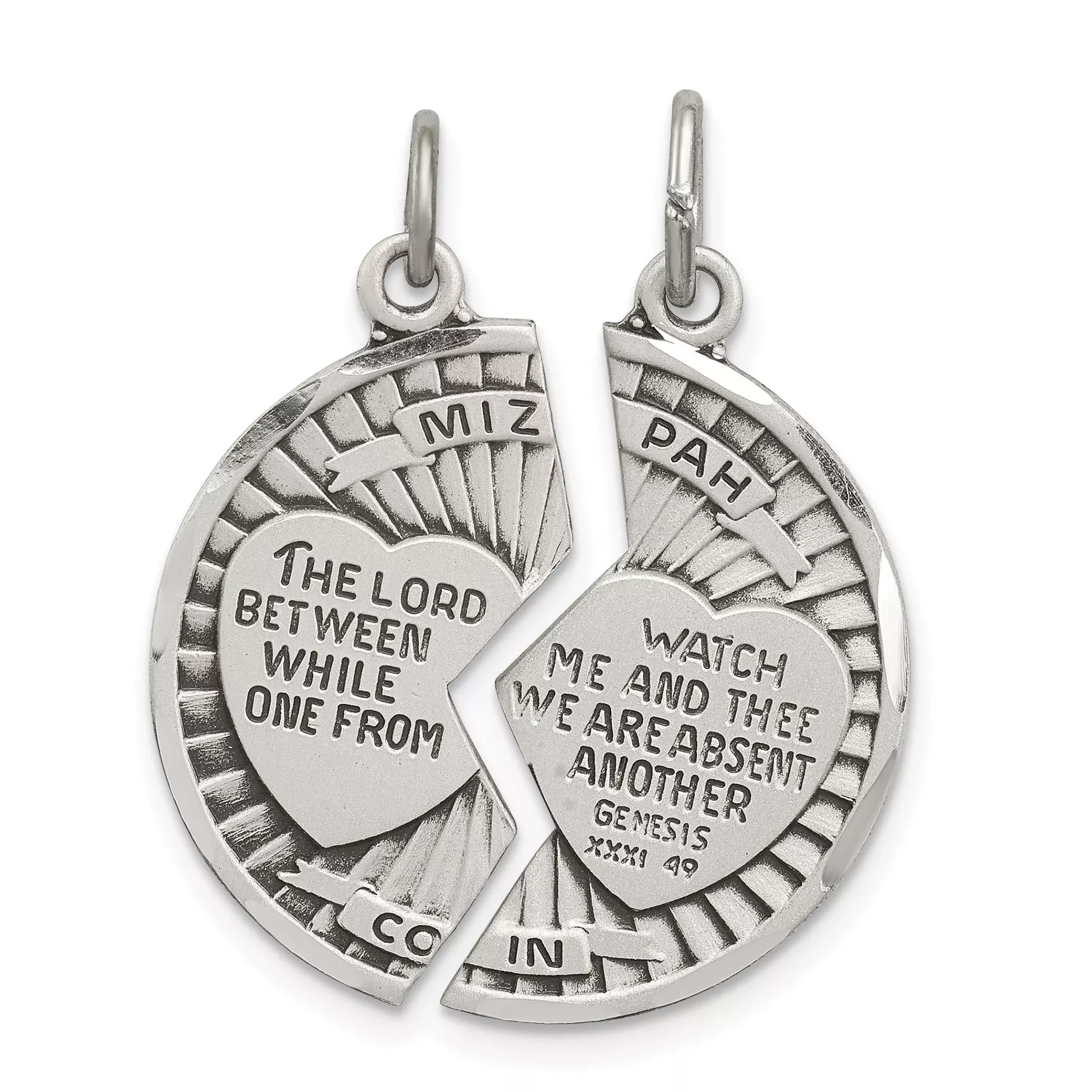 Sterling Silver 925 Mizpah Pendant Set with Antiqued Finish