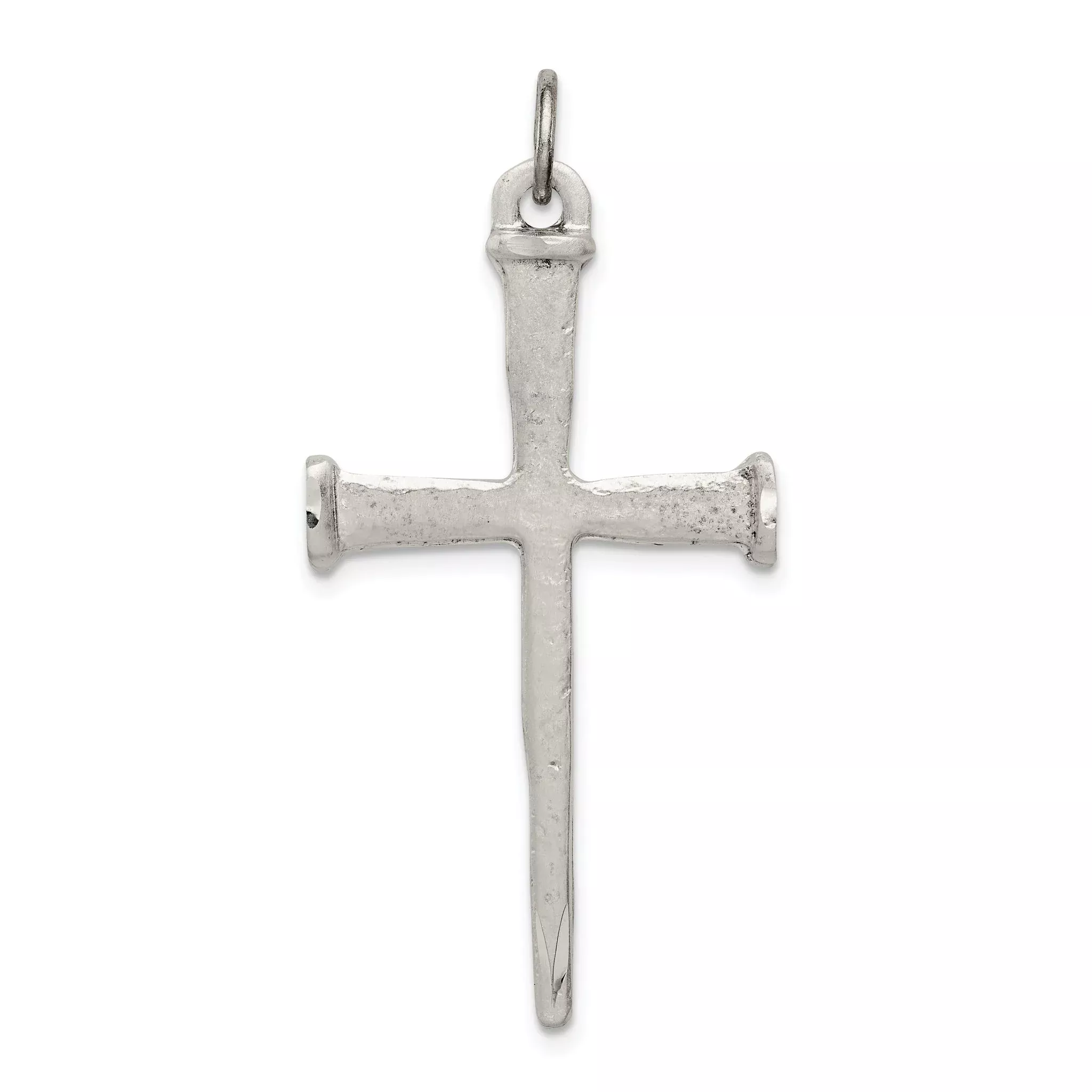 Sterling Silver 925 Nail Cross Pendant with Antiqued Finish, Solid & Polished Design