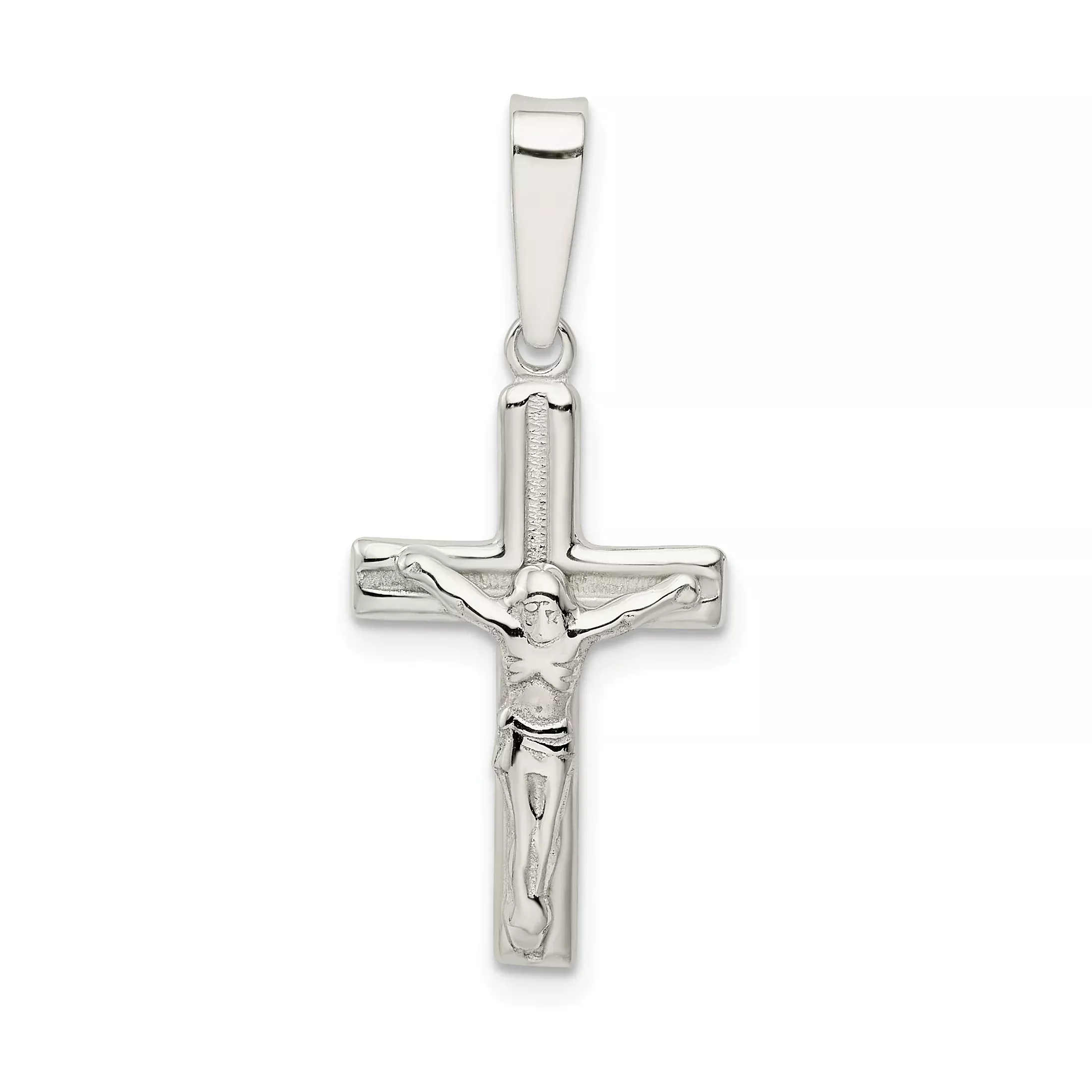 Sterling Silver 925 Polished Crucifix Pendant with 3D Design
