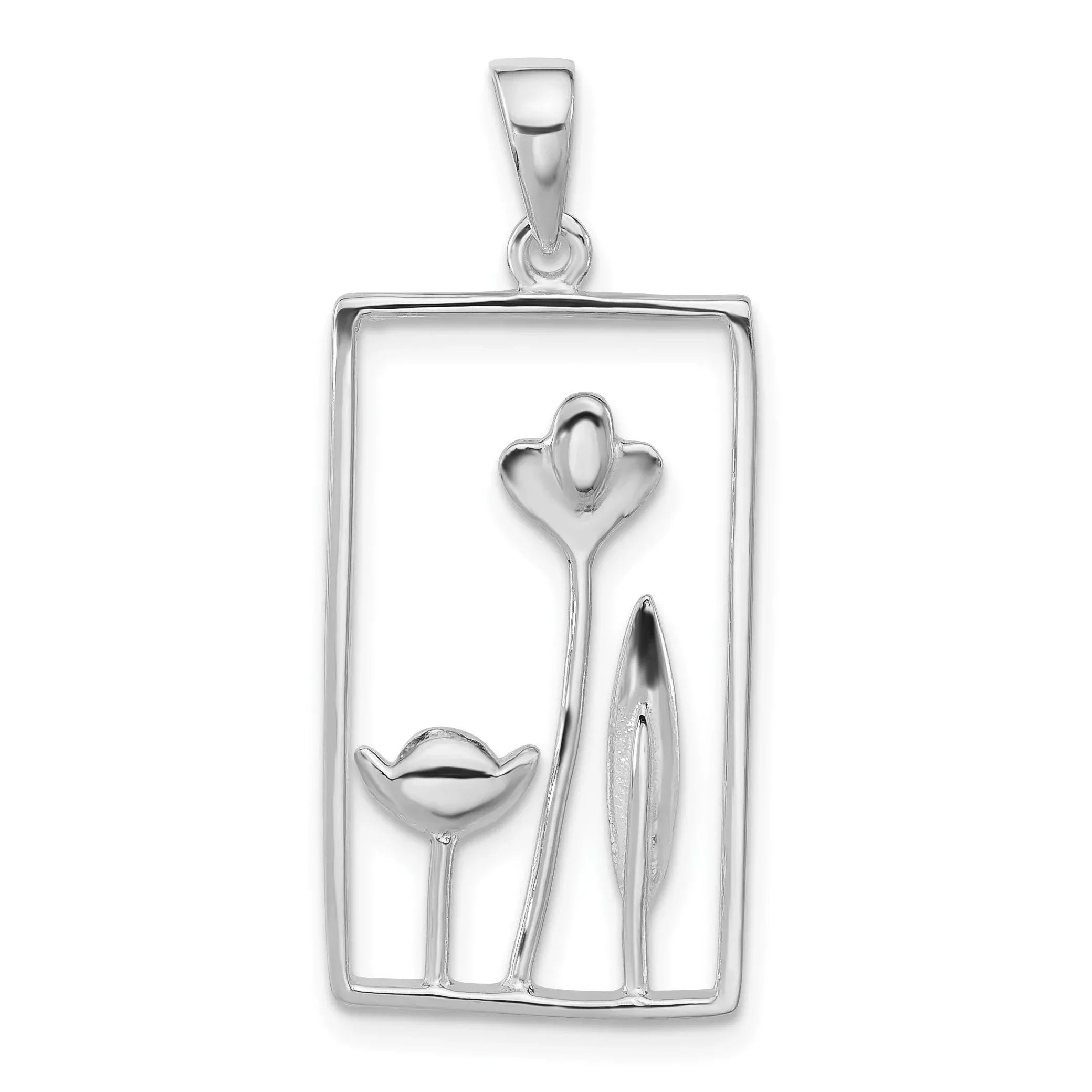Sterling Silver 925 Polished Floral Pendant for Women