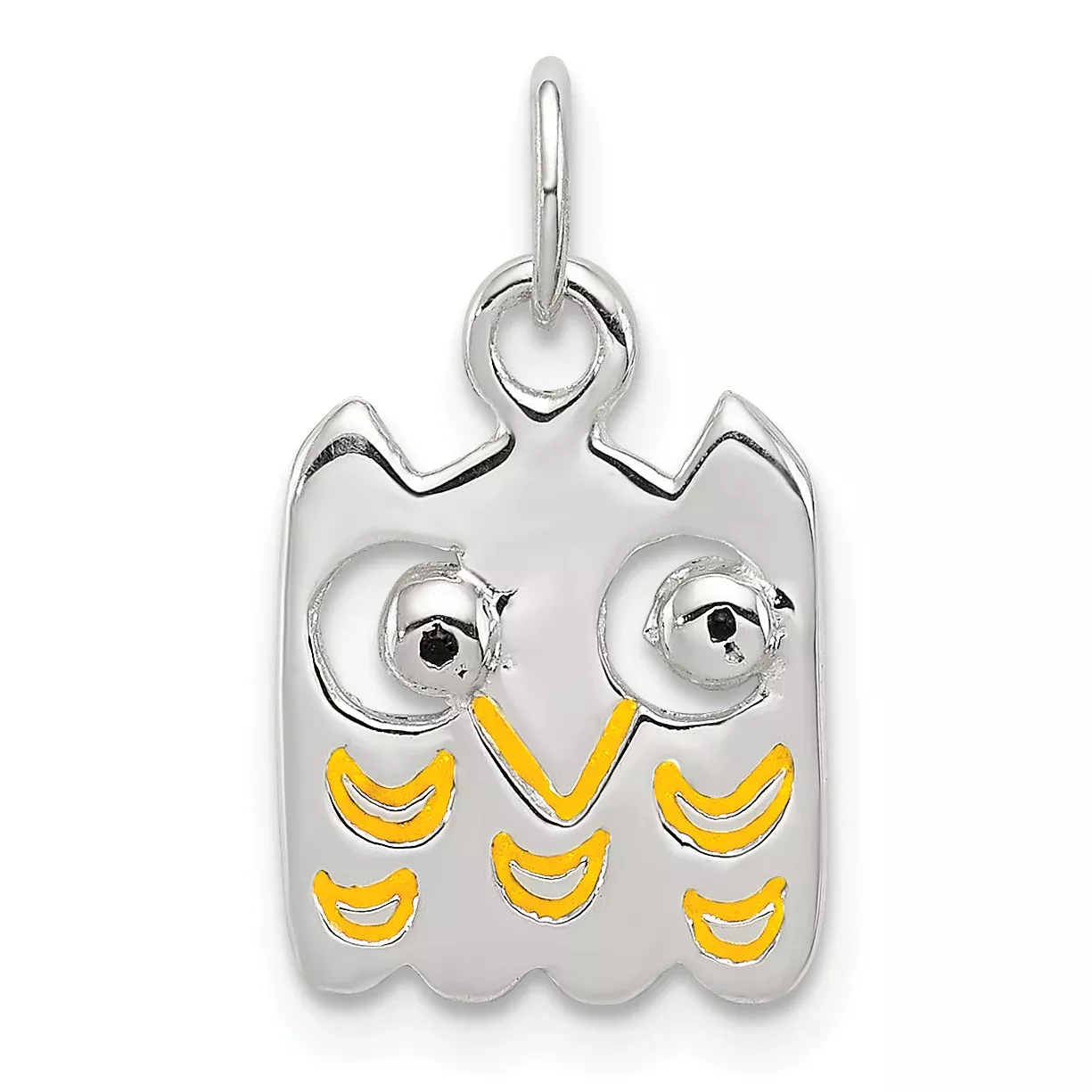 Sterling Silver 925 Polished Owl Charm with Yellow Enamel for Kids