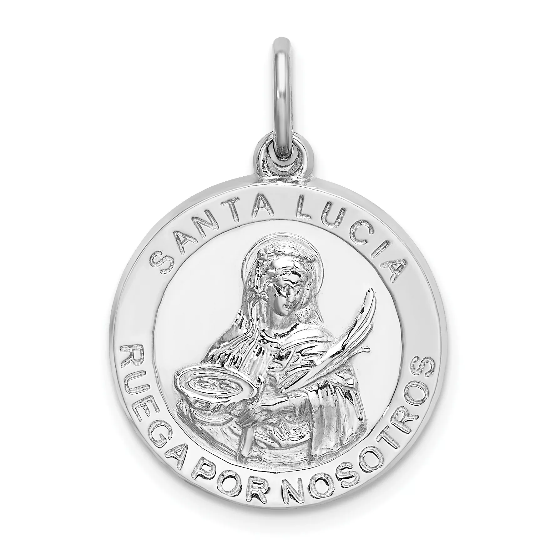 Sterling Silver 925 Polished St. Lucy Pendant with Rhodium Plating
