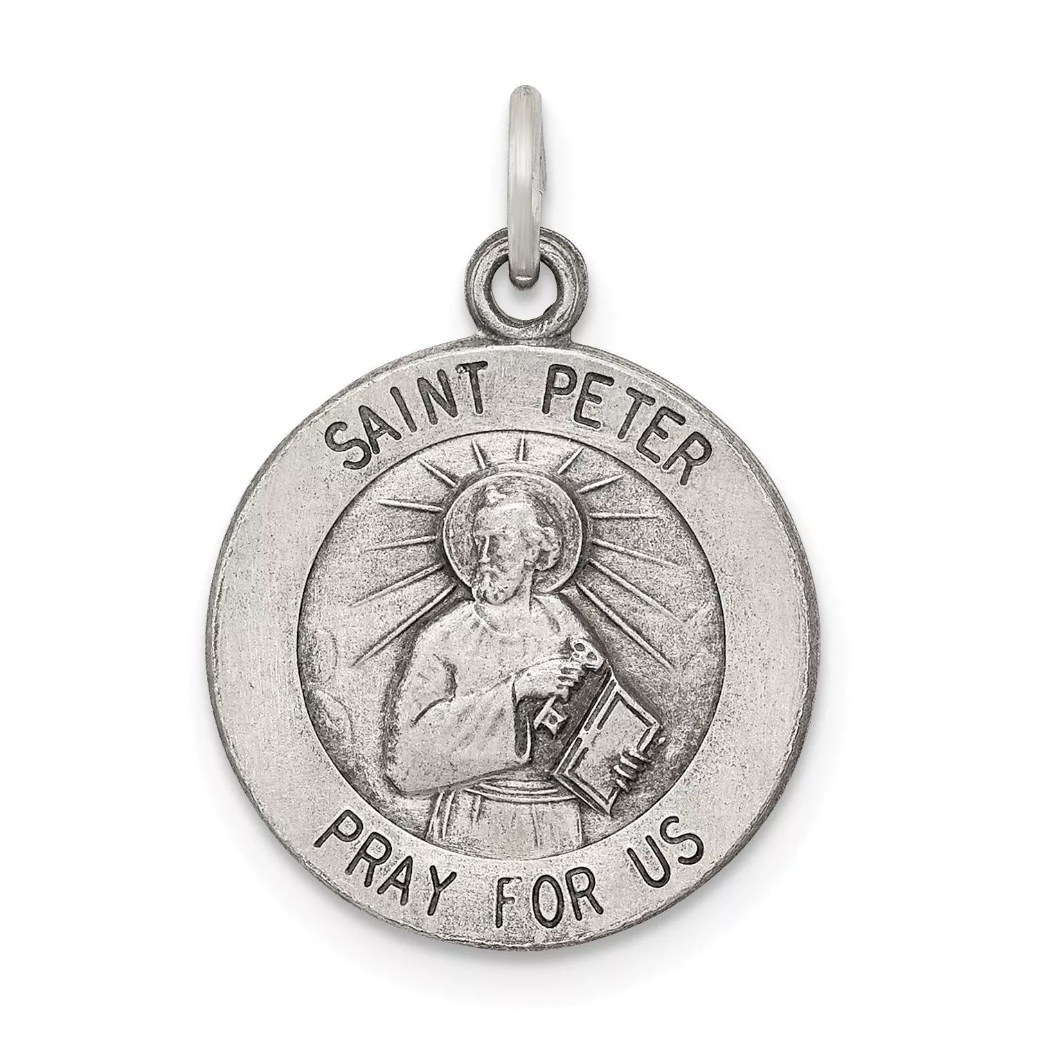 Sterling Silver 925 Saint Peter Medal Antiqued Solid Pendant
