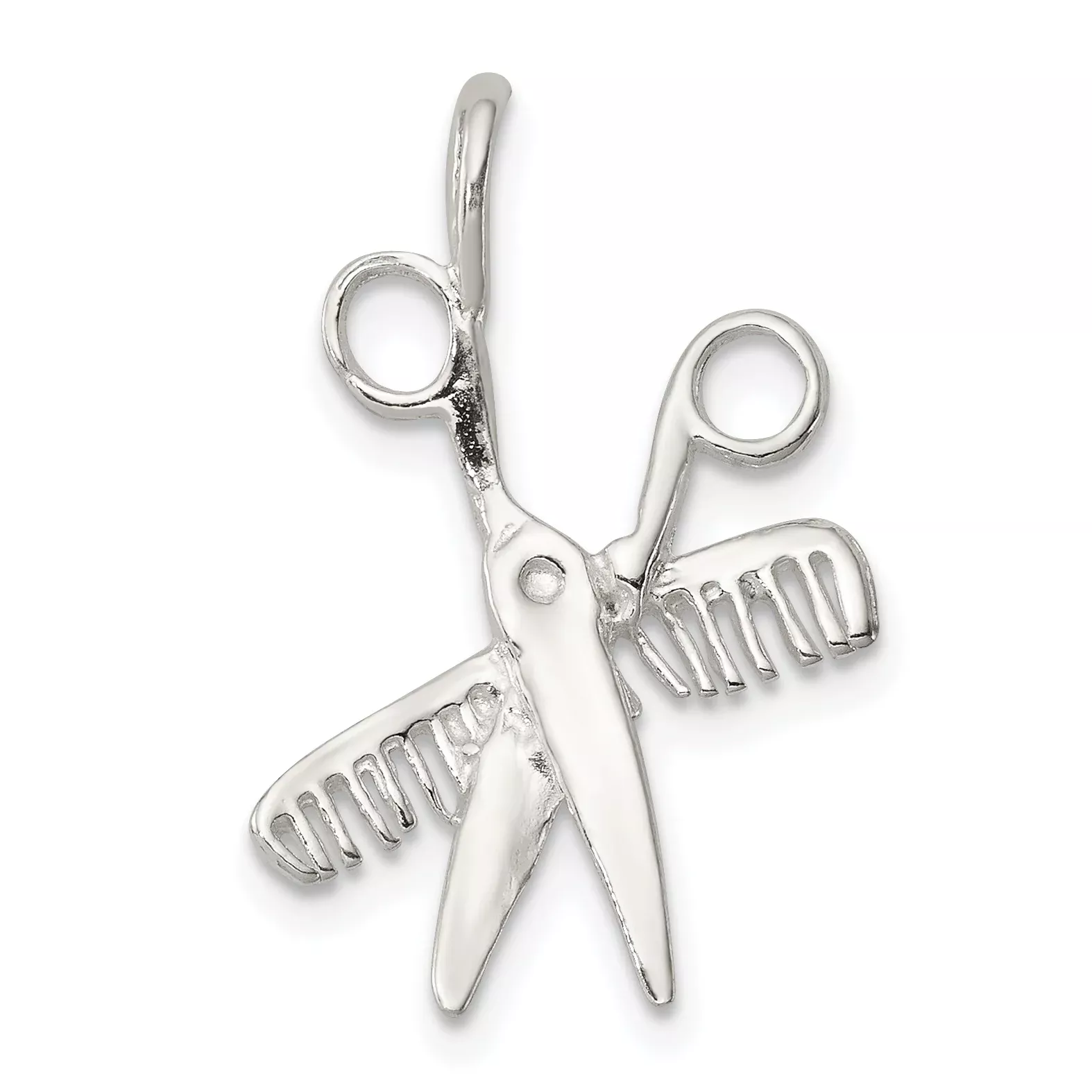 Sterling Silver 925 Solid Comb & Scissors Charm Elegant Jewelry