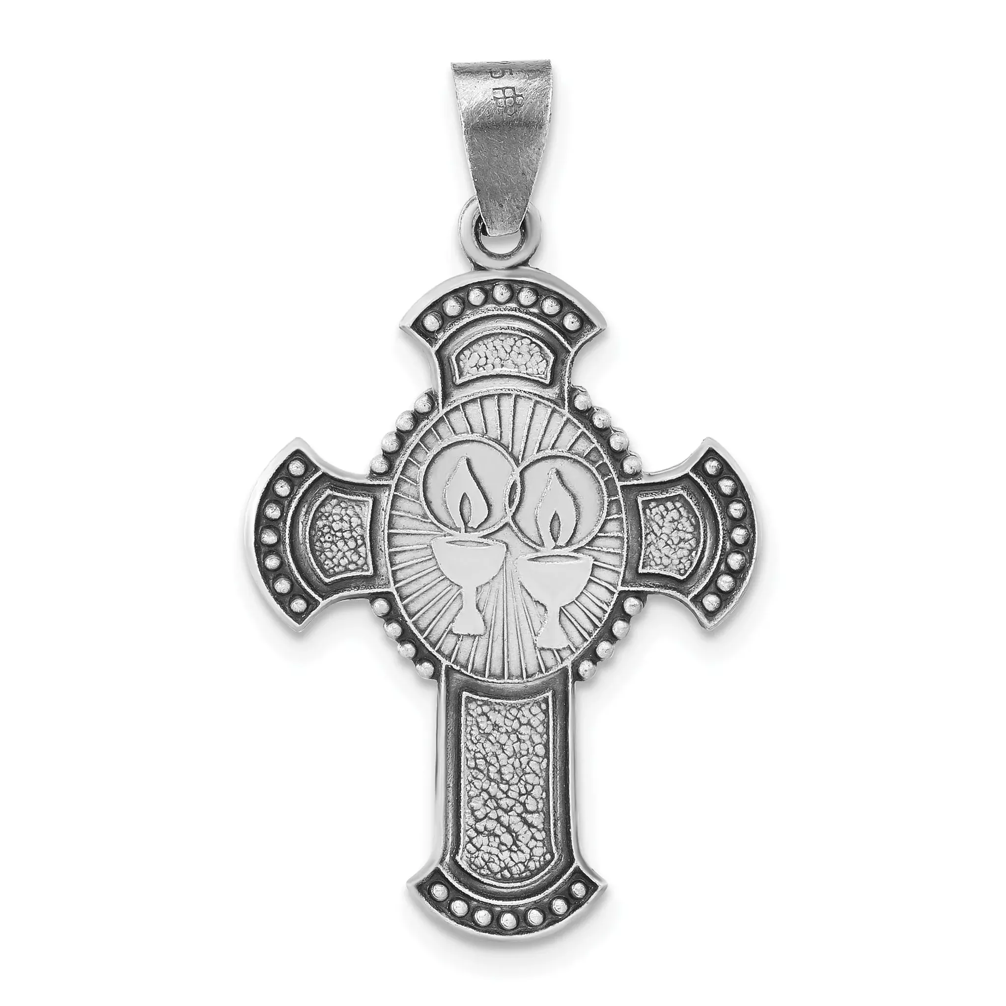 Sterling Silver 925 Unisex Antiqued Cross Pendant with Textured Finish