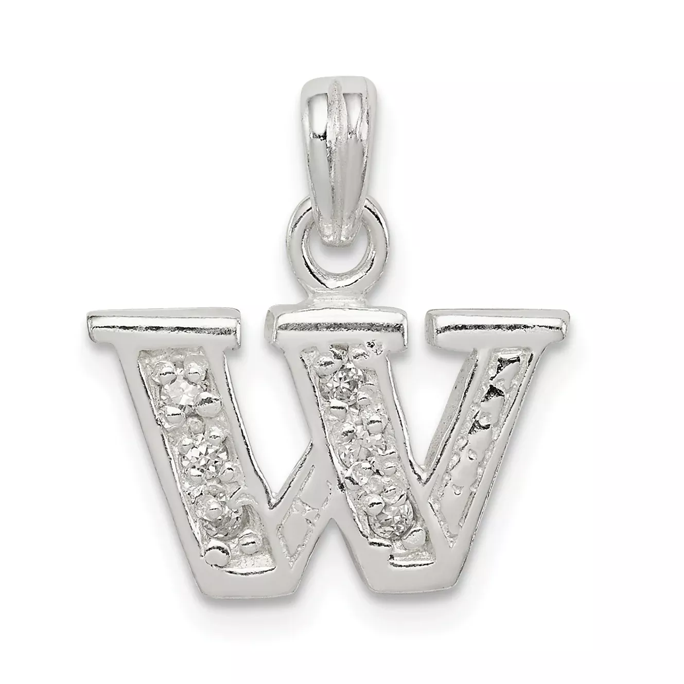 Sterling Silver 925 W Initial Pendant with Clear CZ Stone