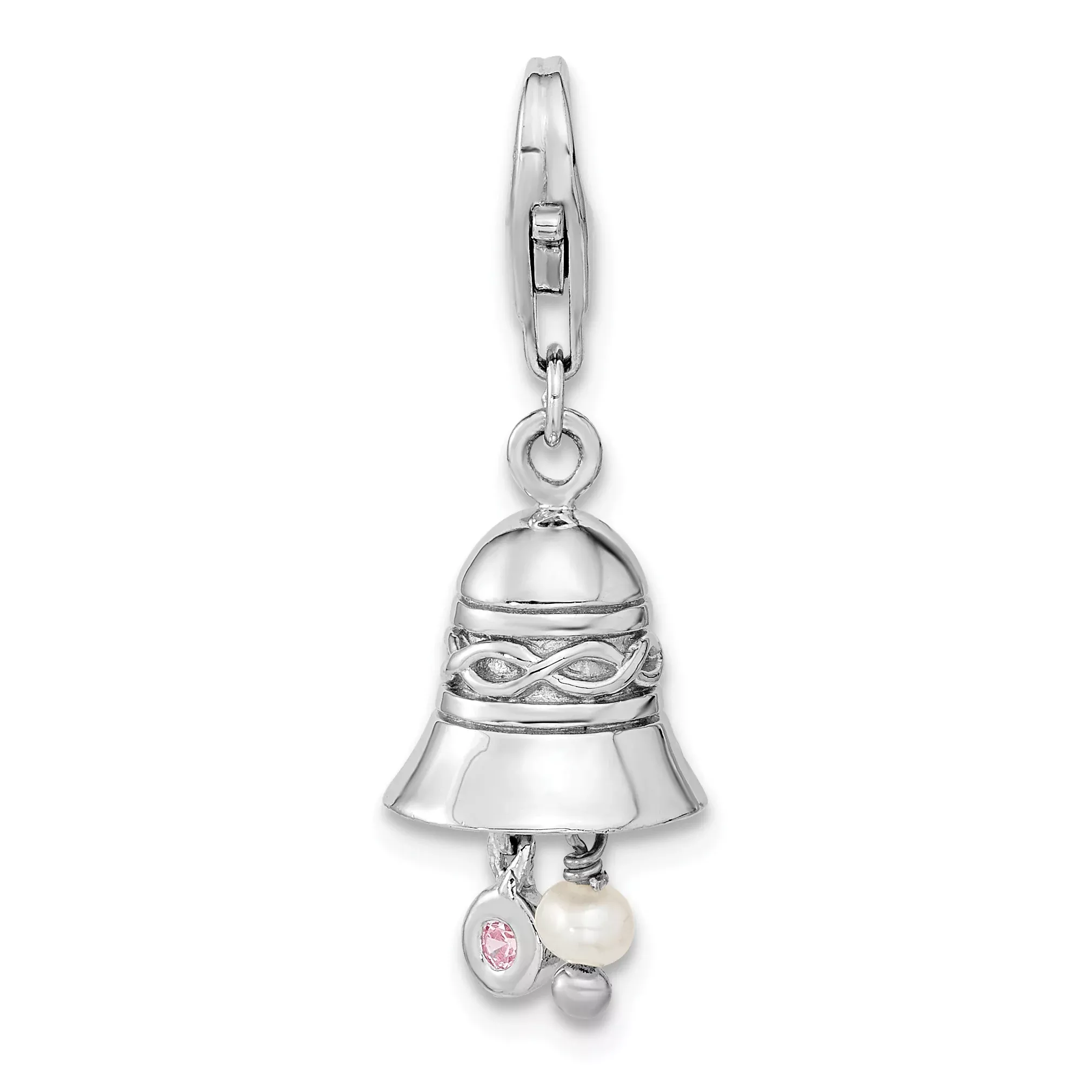 Sterling Silver 925 Wedding Bell Pendant with CZ and Pearl Elegance
