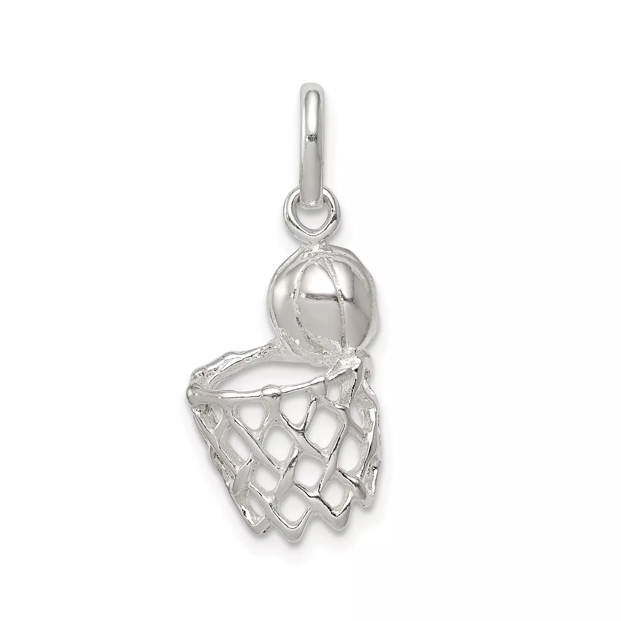 Sterling Silver Basketball Hoop Pendant with Net and Ball, Sports Charm Jewelry for Athletes and Fans