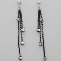 Sterling Silver Black Cable w / Sterling Silver Moon Beads, 3 Strand