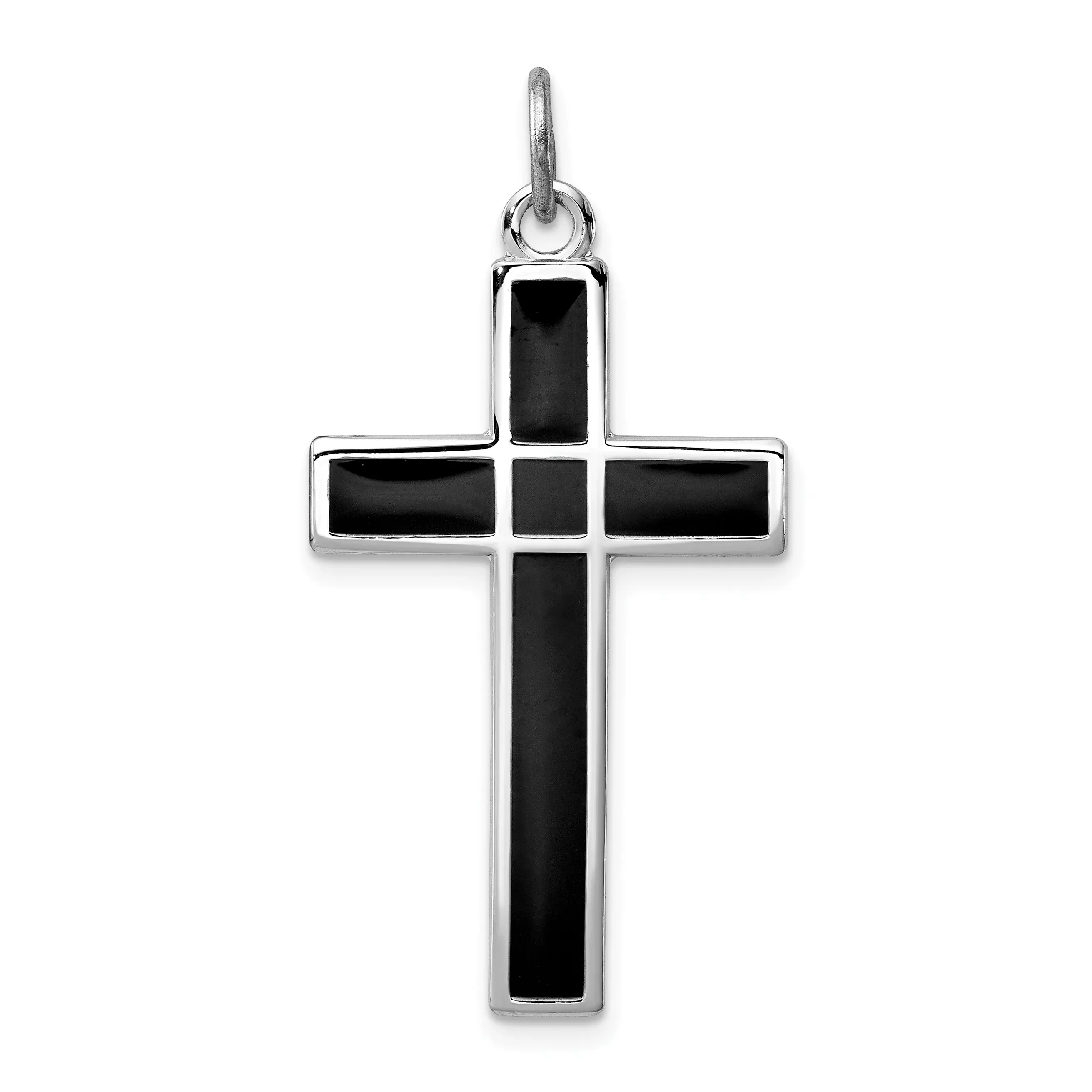 Sterling Silver Black Enamel Cross Pendant Rhodium-Plated Elegant Design