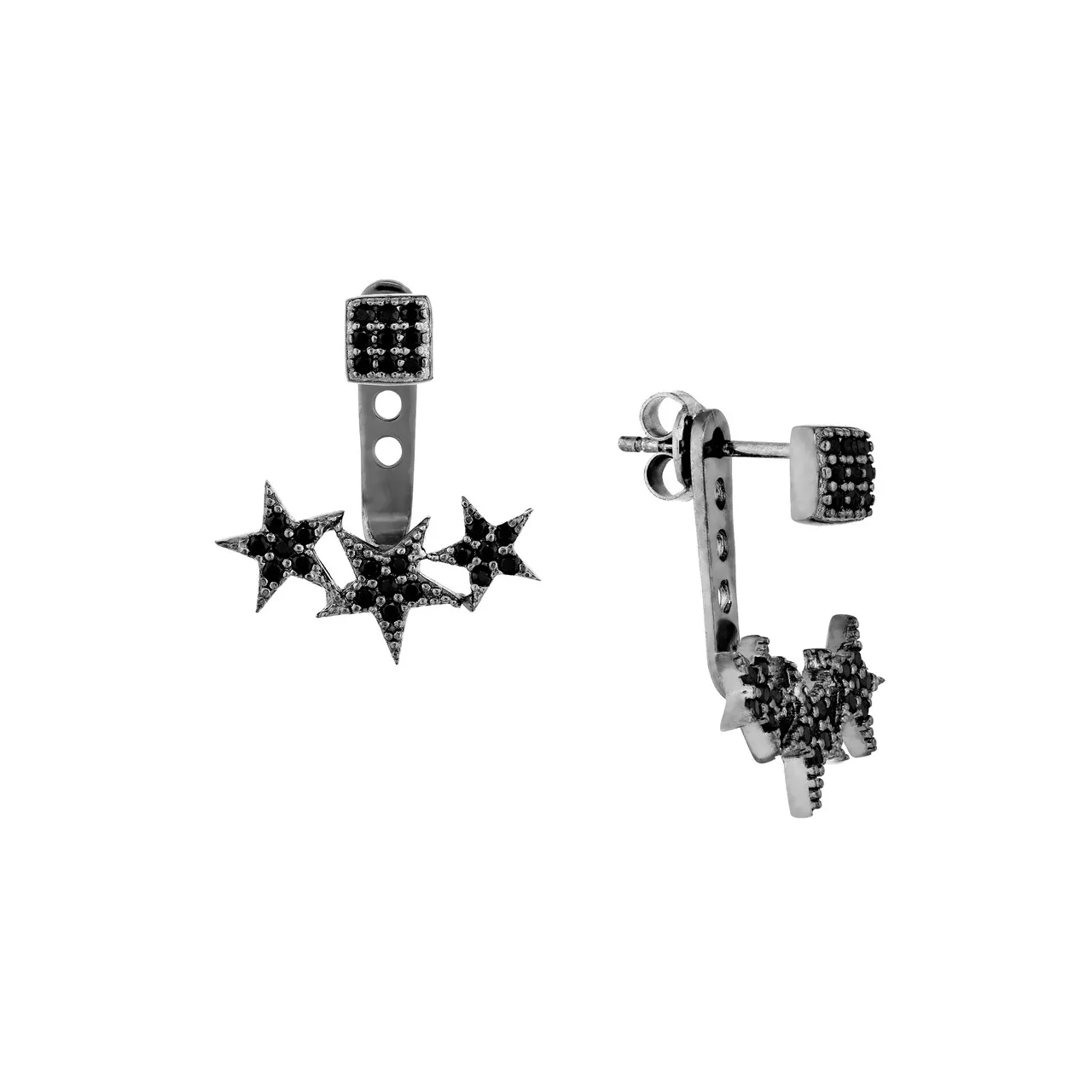 Sterling Silver Black Rhodium CZ Square /Star Earring Jackets
