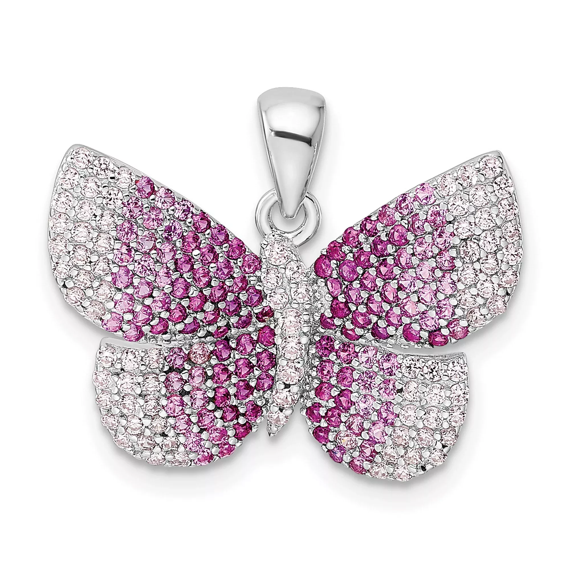 Sterling Silver Butterfly Pendant with Pink and White Cubic Zirconia, Gradient Design