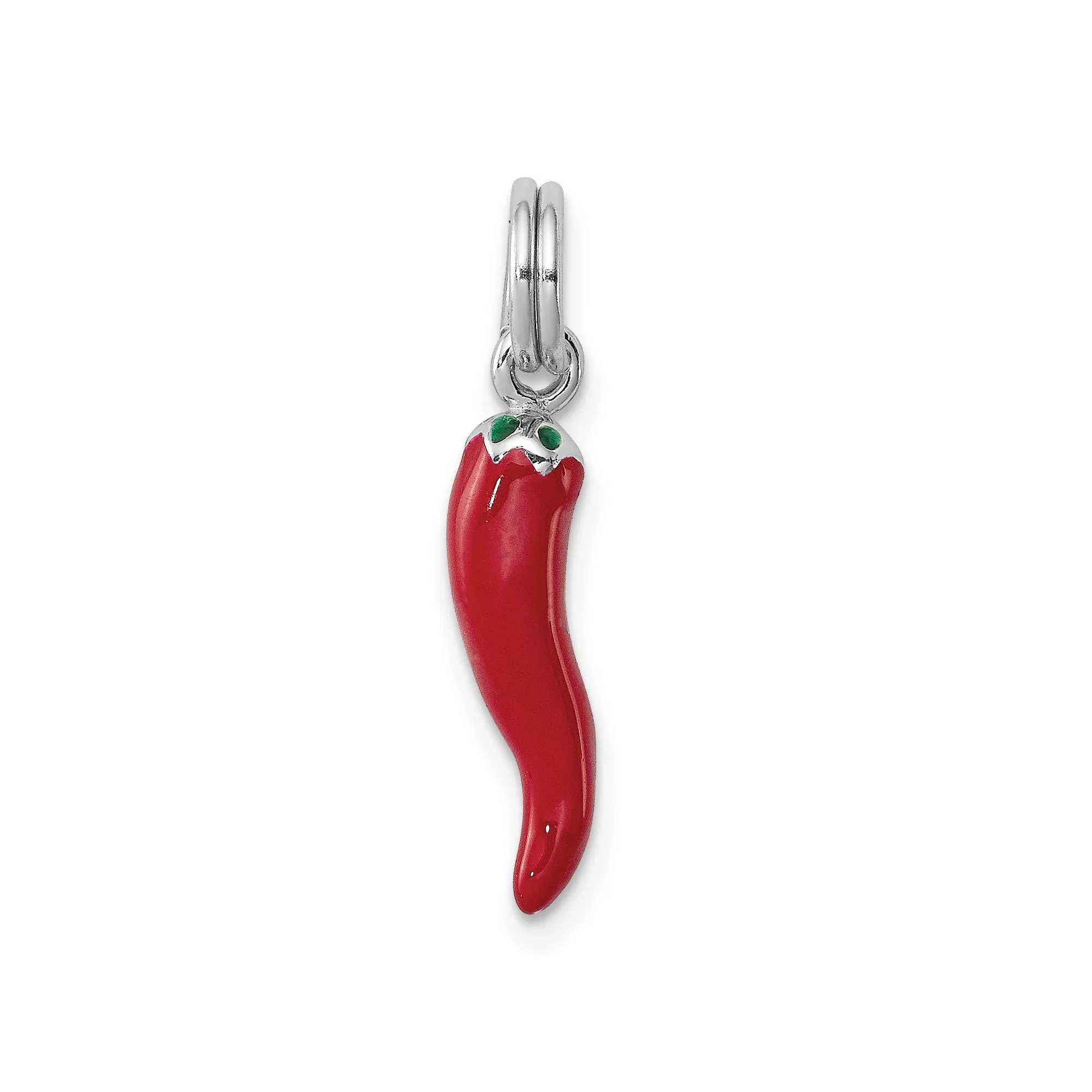 Sterling Silver Chili Pepper Pendant with Enamel, Italian Good Luck Amulet for Necklace or Bracelet