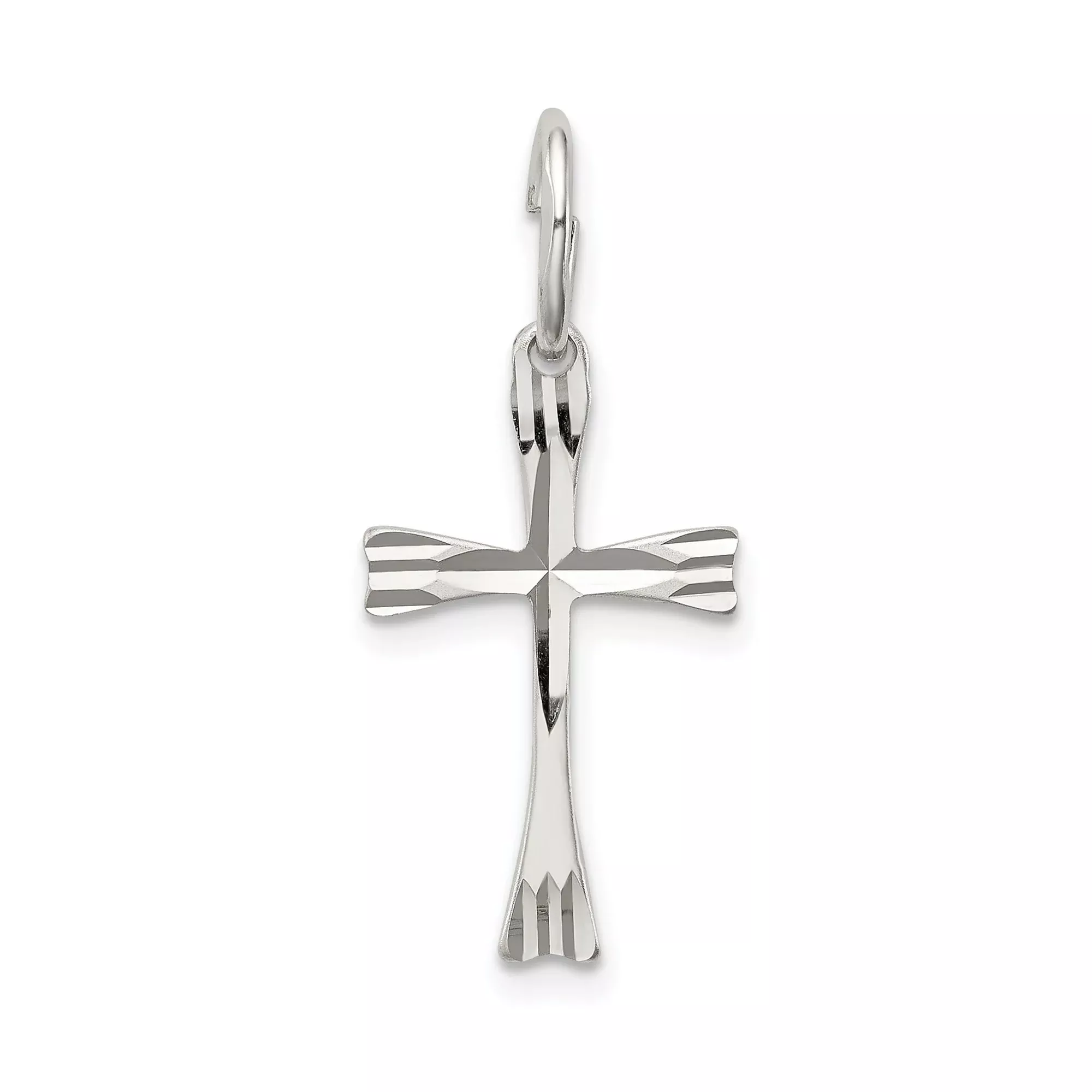 Sterling Silver Cross Pendant with Flared Edges, Dimensional Religious Design