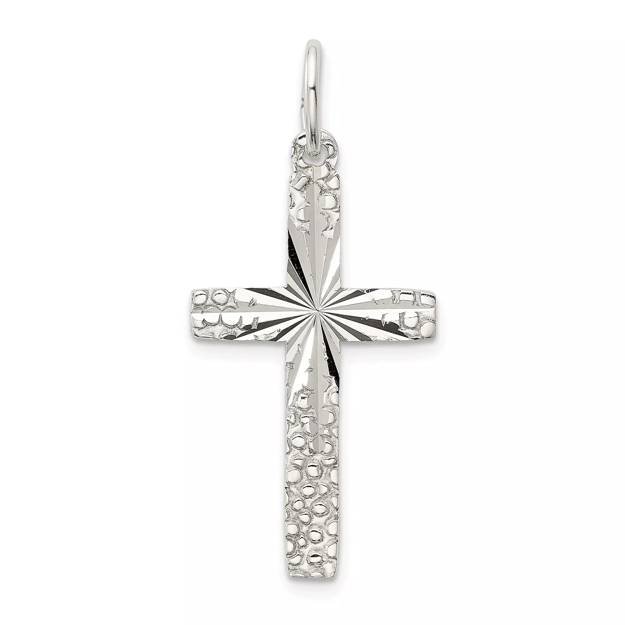 Sterling Silver Cross Pendant with Hammered Finish, Textured Minimalist Religious Design