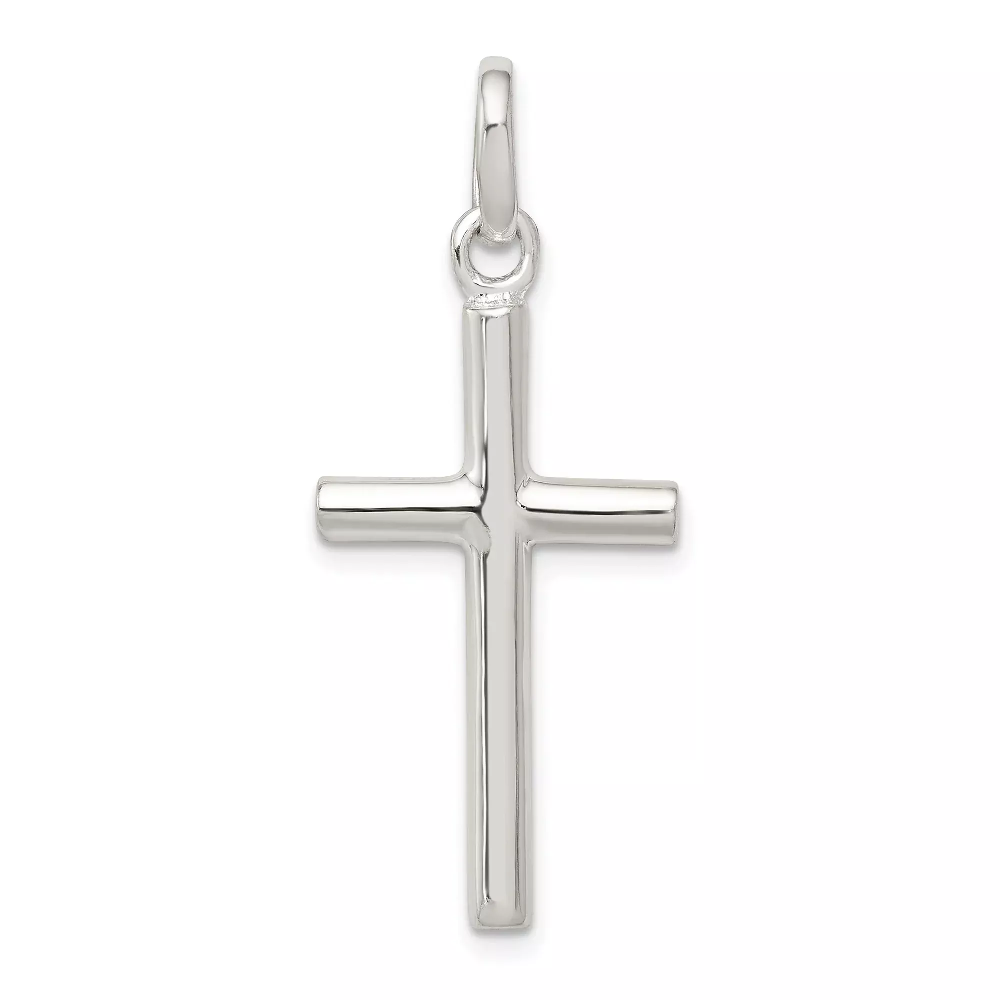Sterling Silver Cross Pendant with Mirror Finish, Modern Slender Latin Cross Design