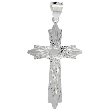 Sterling Silver Crucifix Pendant (Charm) Fleury 1 5/8 inch tall