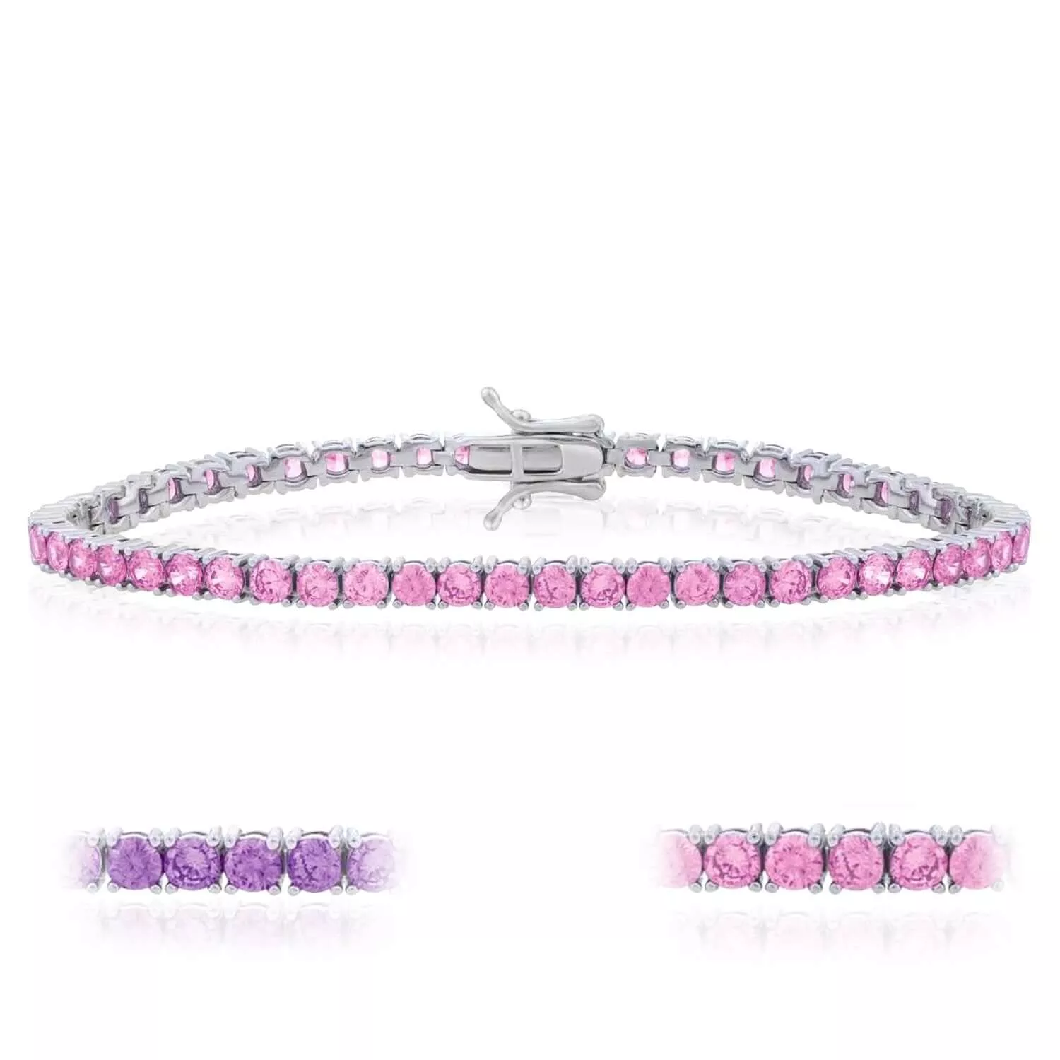 Sterling Silver CZ Pink or Purple Tennis Bracelet 7"