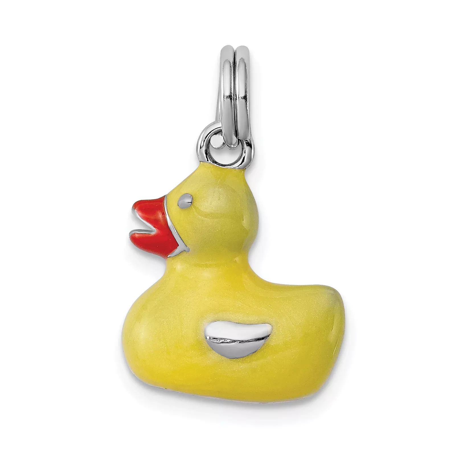 Sterling Silver Enamel Duck Charm with Rhodium-Plated Finish for Children