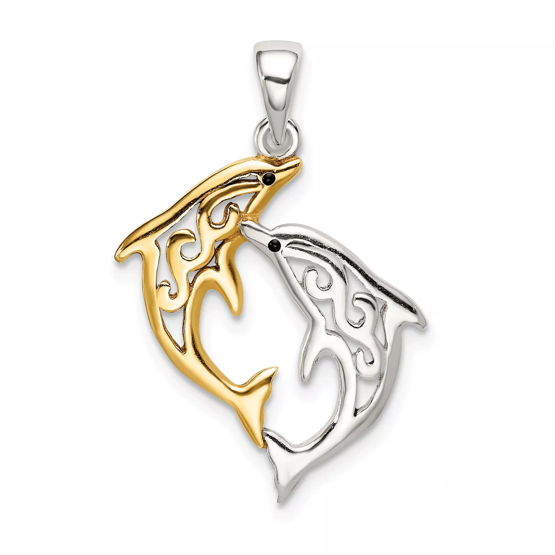 Sterling Silver Gold-Tone Dolphin Pendant with Polished Finish