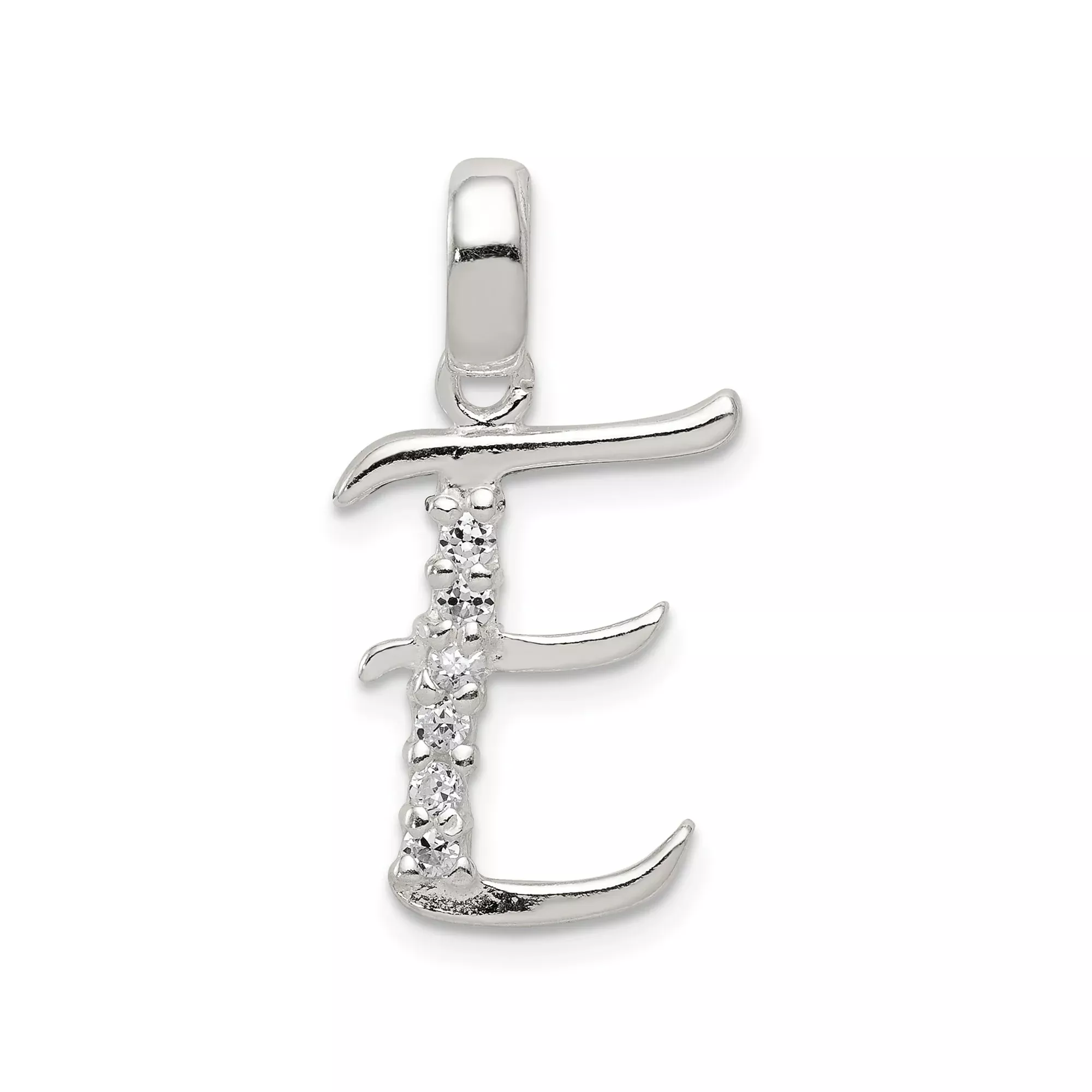 Sterling Silver Initial E Pendant with Cubic Zirconia, Monogram Charm Jewelry