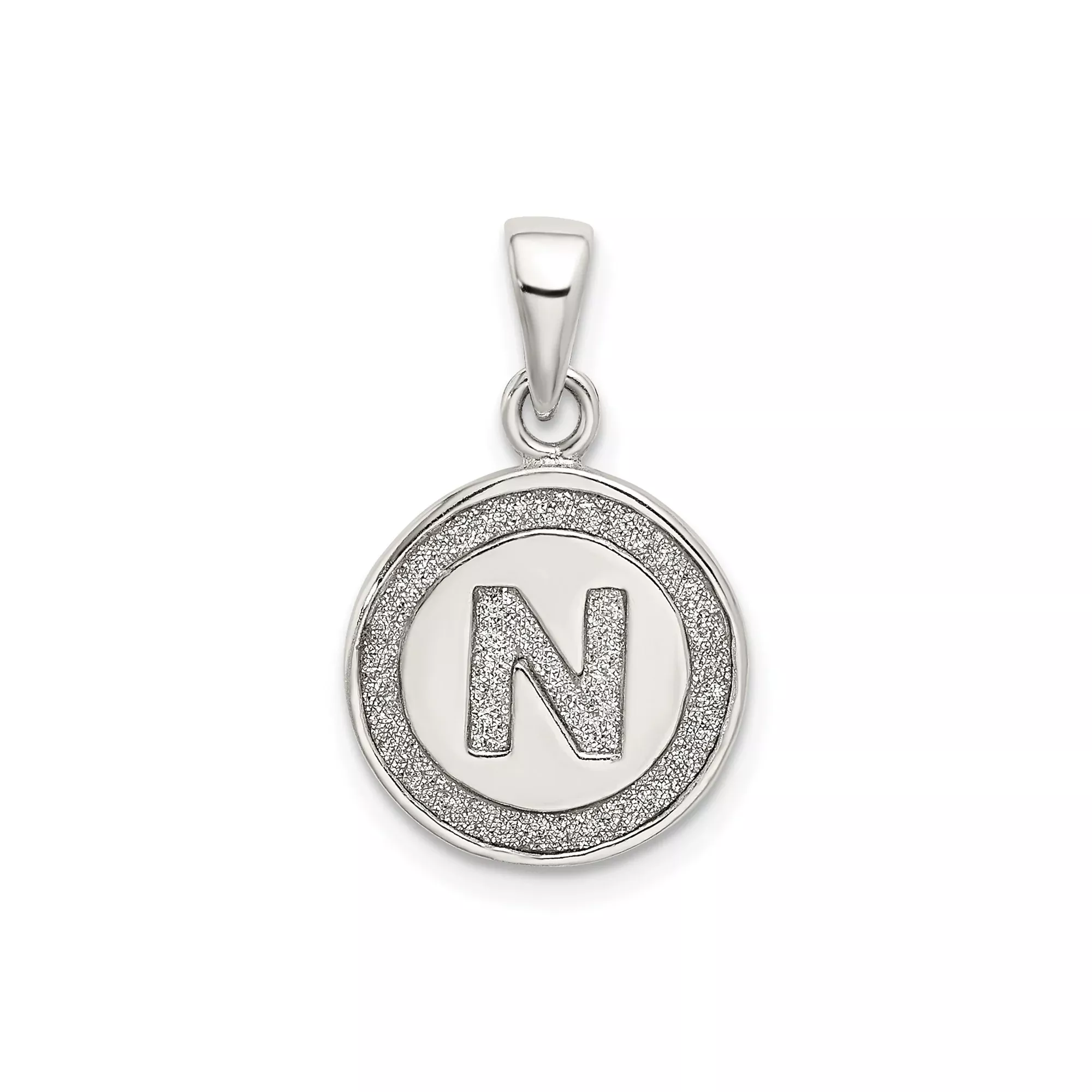 Sterling Silver Initial N Pendant with Textured Round Disc Charm Jewelry