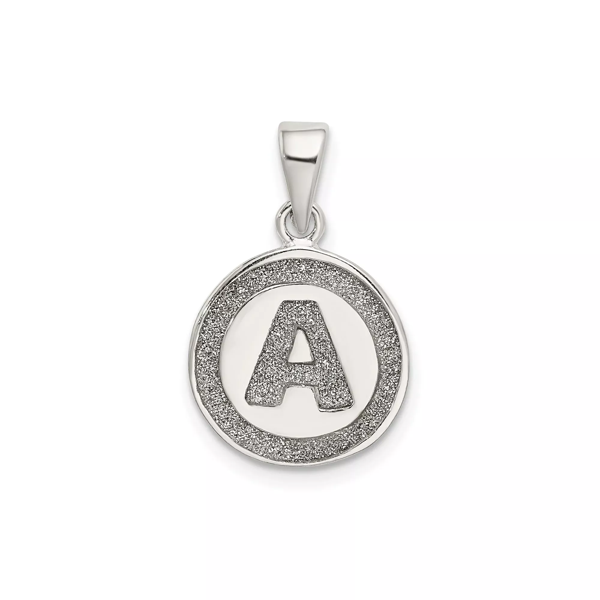 Sterling Silver Initial Pendant, Textured Letter A in Circle Frame Charm