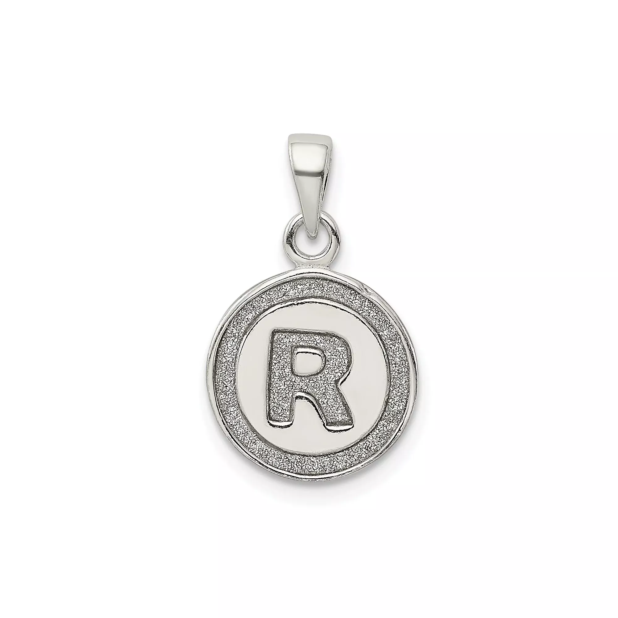 Sterling Silver Letter R Pendant, Textured Circle Initial Charm, Unisex Monogram Jewelry